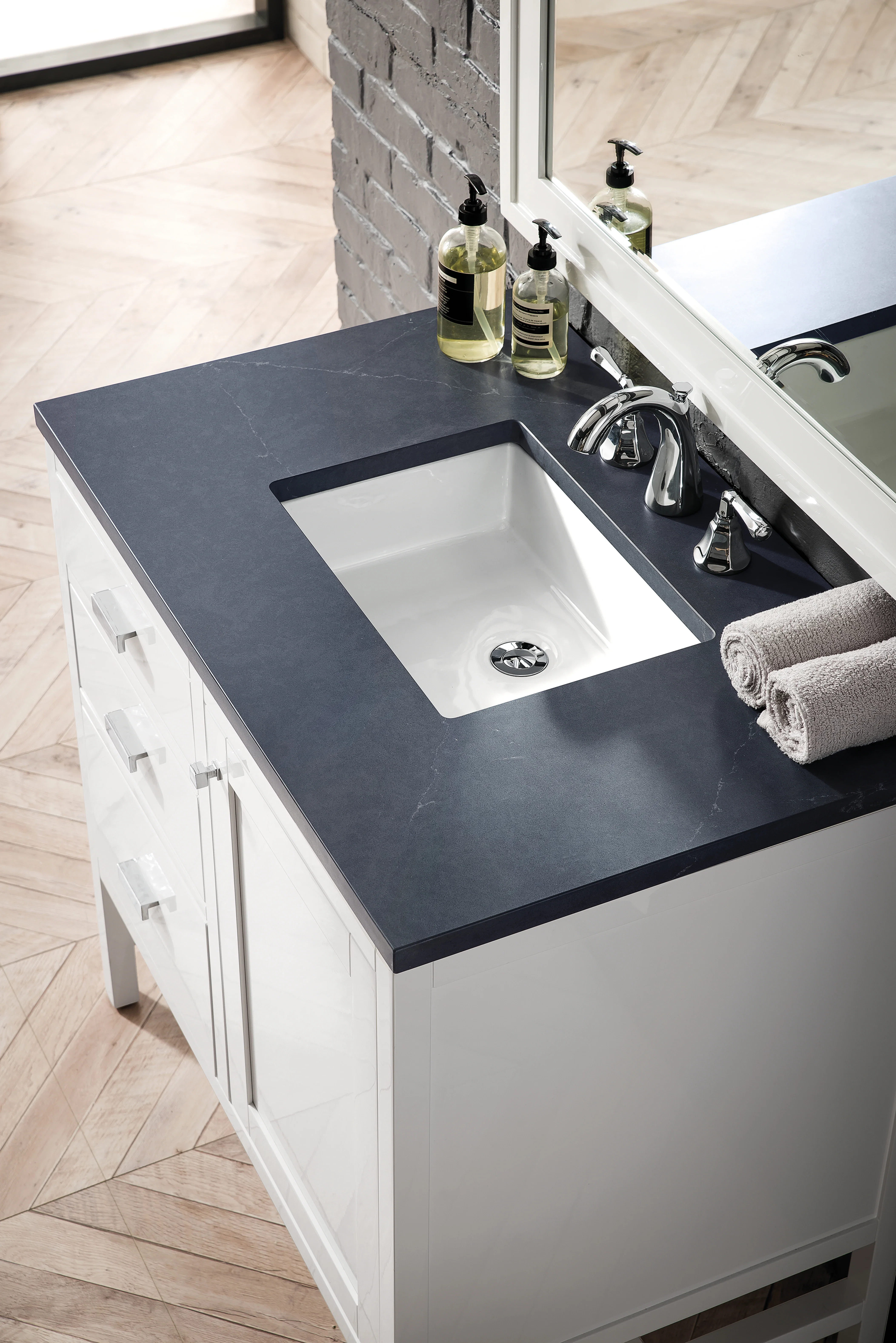 Addison 36" Single Vanity, Glossy White w/ 3 CM Charcoal Soapstone Silestone Top