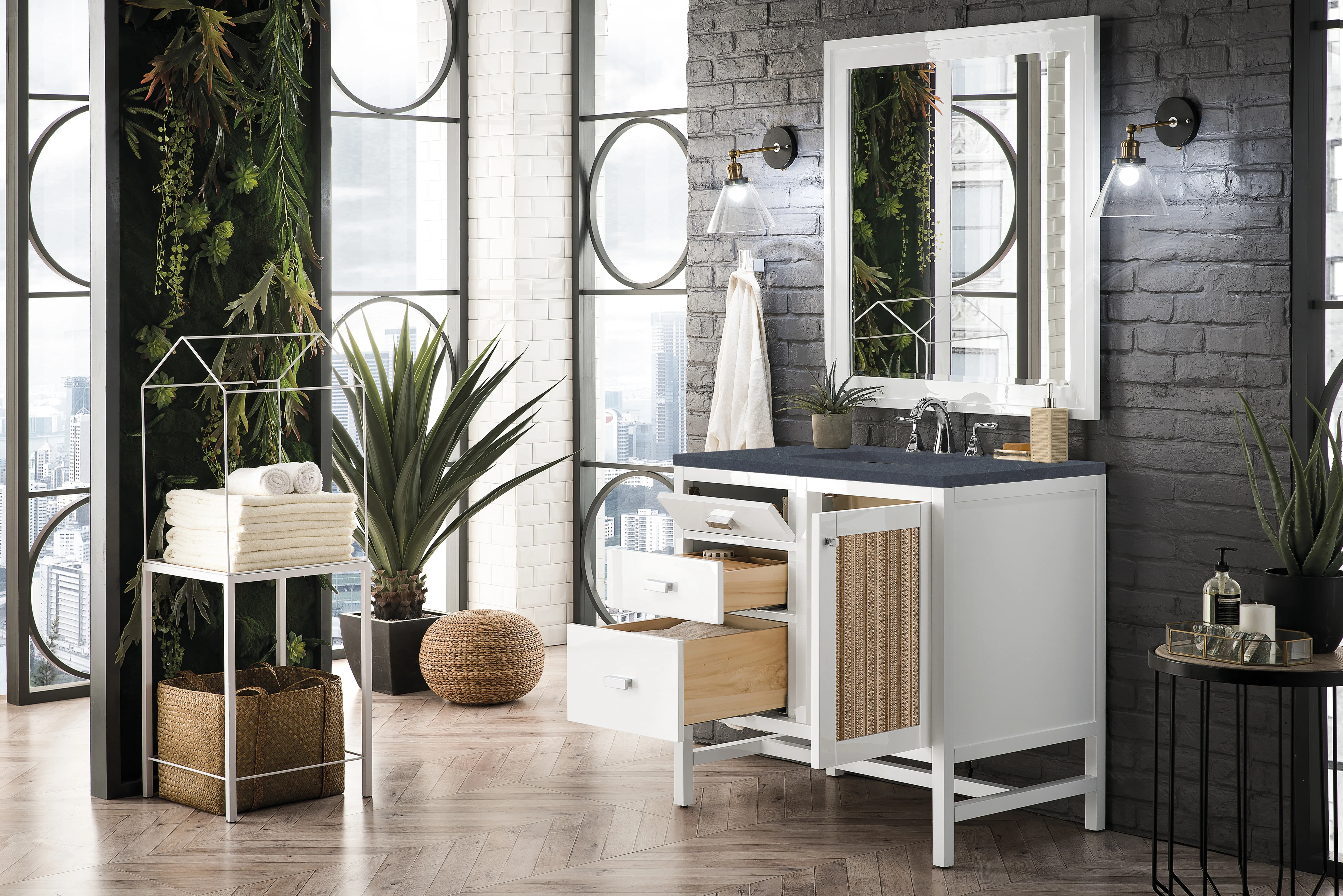 Addison 36" Single Vanity, Glossy White w/ 3 CM Charcoal Soapstone Silestone Top
