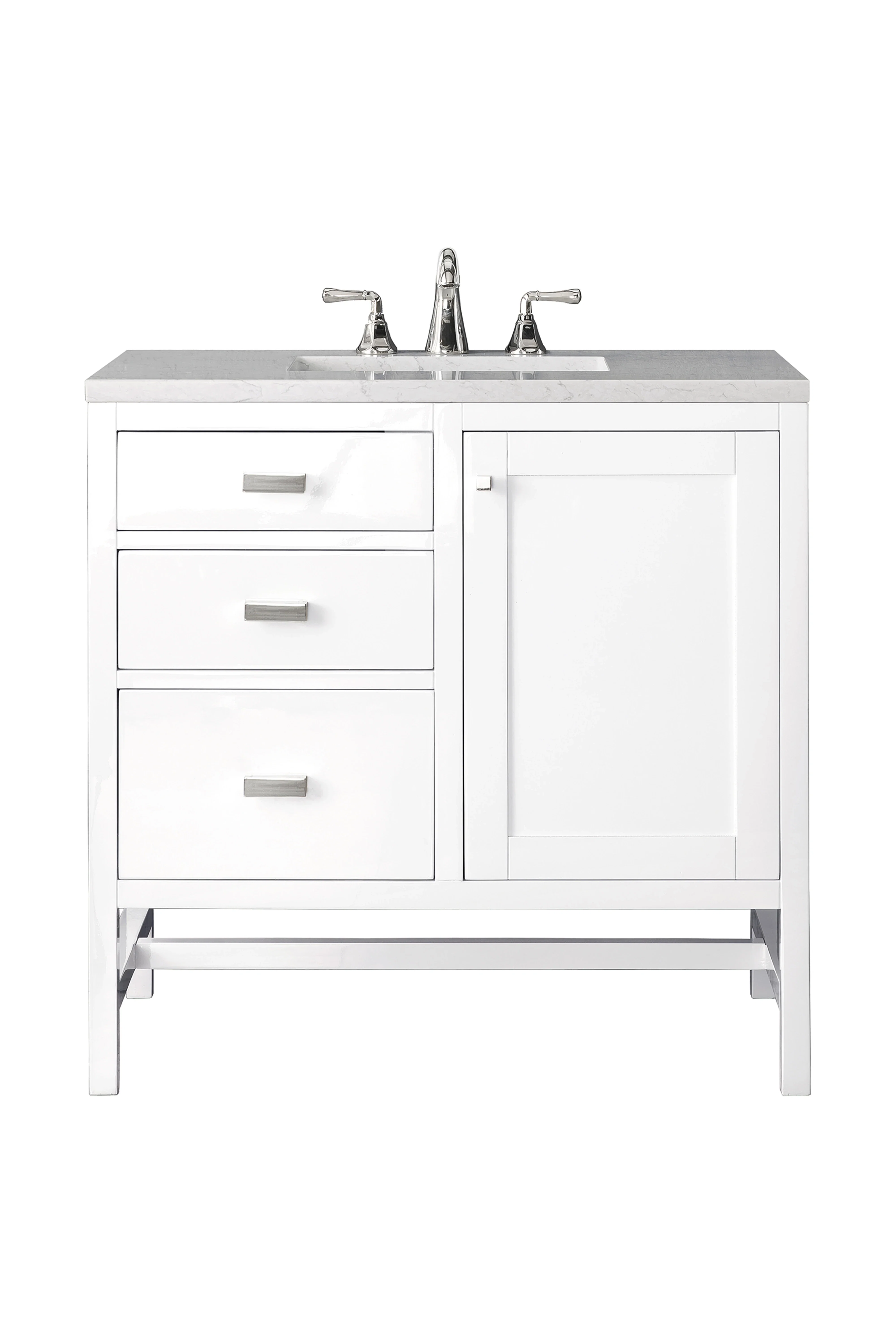 Addison 36" Single Vanity, Glossy White w/ 3 CM Eternal Jasmine Pearl Silestone Top