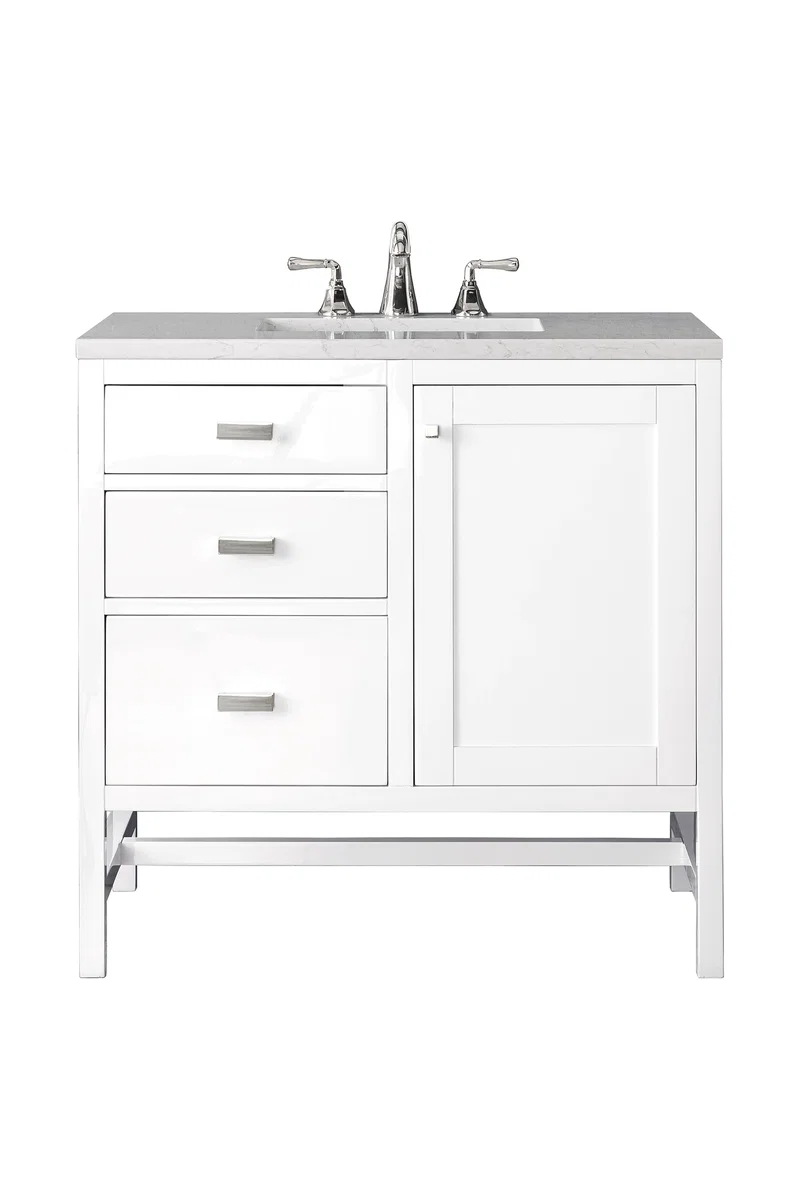Addison 36" Single Vanity, Glossy White w/ 3 CM Eternal Jasmine Pearl Silestone Top