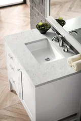 Addison 36" Single Vanity, Glossy White w/ 3 CM Eternal Jasmine Pearl Silestone Top