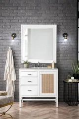 Addison 36" Single Vanity, Glossy White w/ 3 CM Eternal Jasmine Pearl Silestone Top