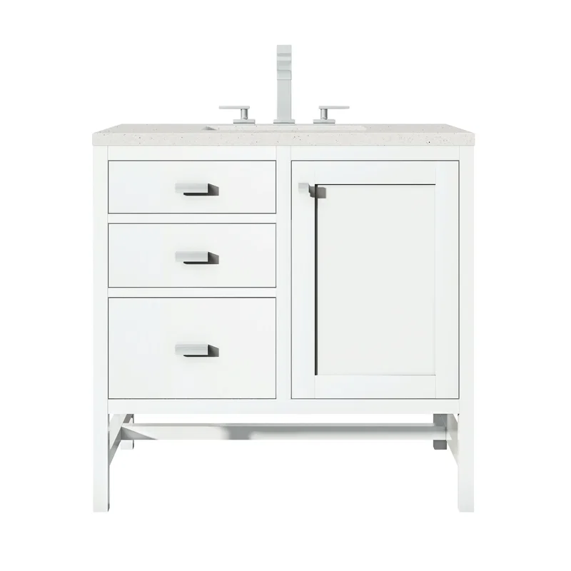 Addison 36" Single Vanity, Glossy White w/ 3 CM Lime Delight Silestone Top