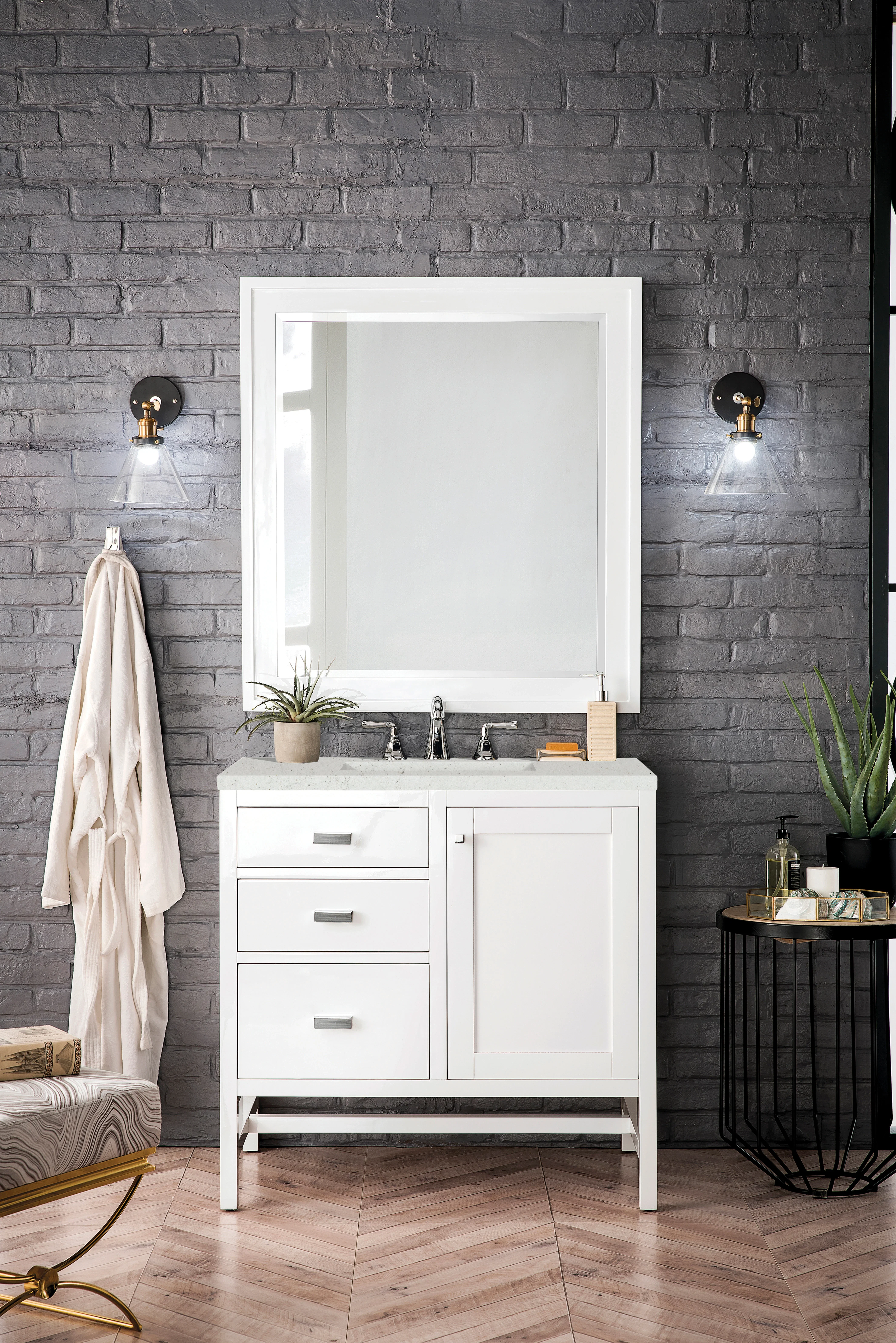 Addison 36" Single Vanity, Glossy White w/ 3 CM Lime Delight Silestone Top