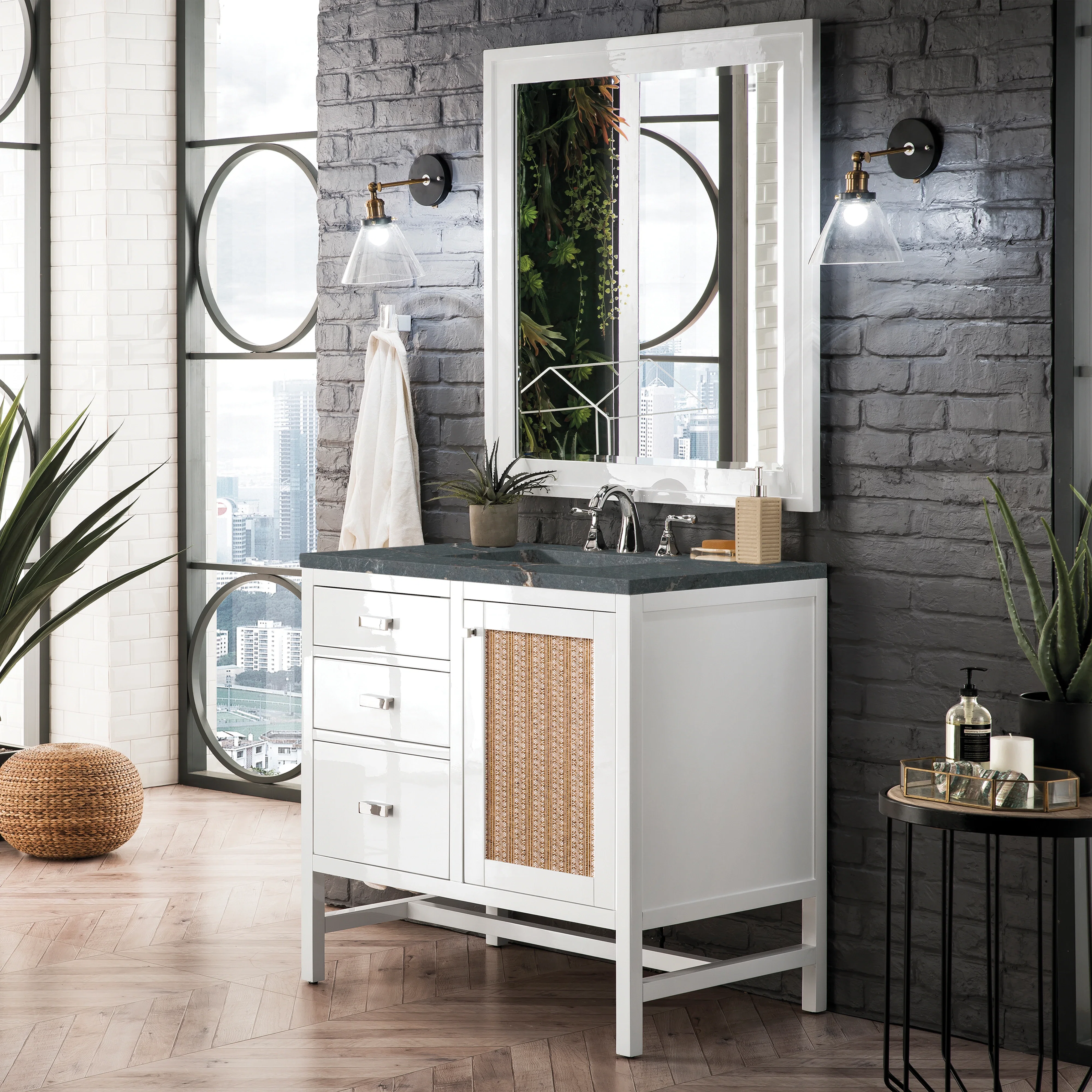 Addison 36" Single Vanity, Glossy White w/ 3 CM Parisien Bleu Silestone Top