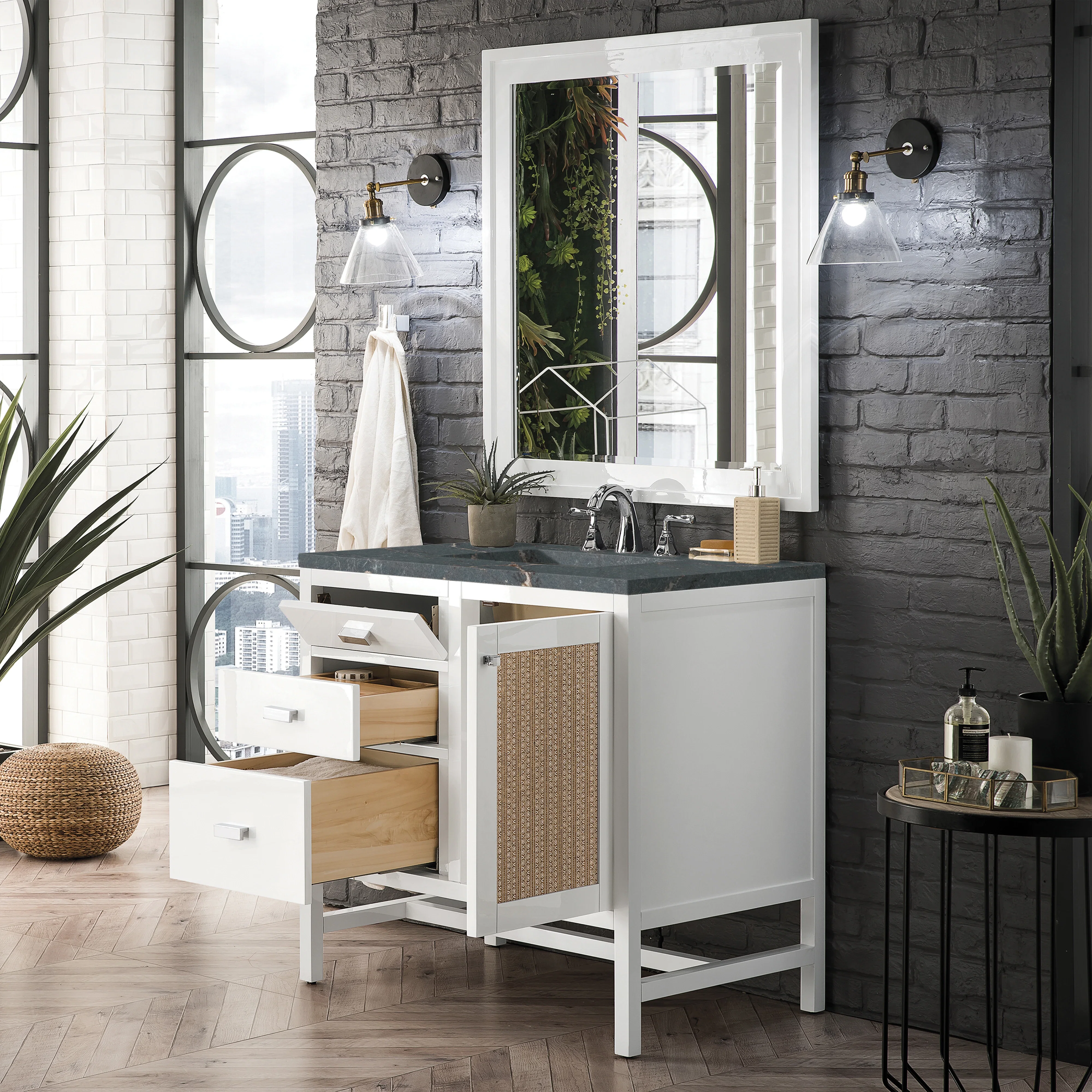Addison 36" Single Vanity, Glossy White w/ 3 CM Parisien Bleu Silestone Top