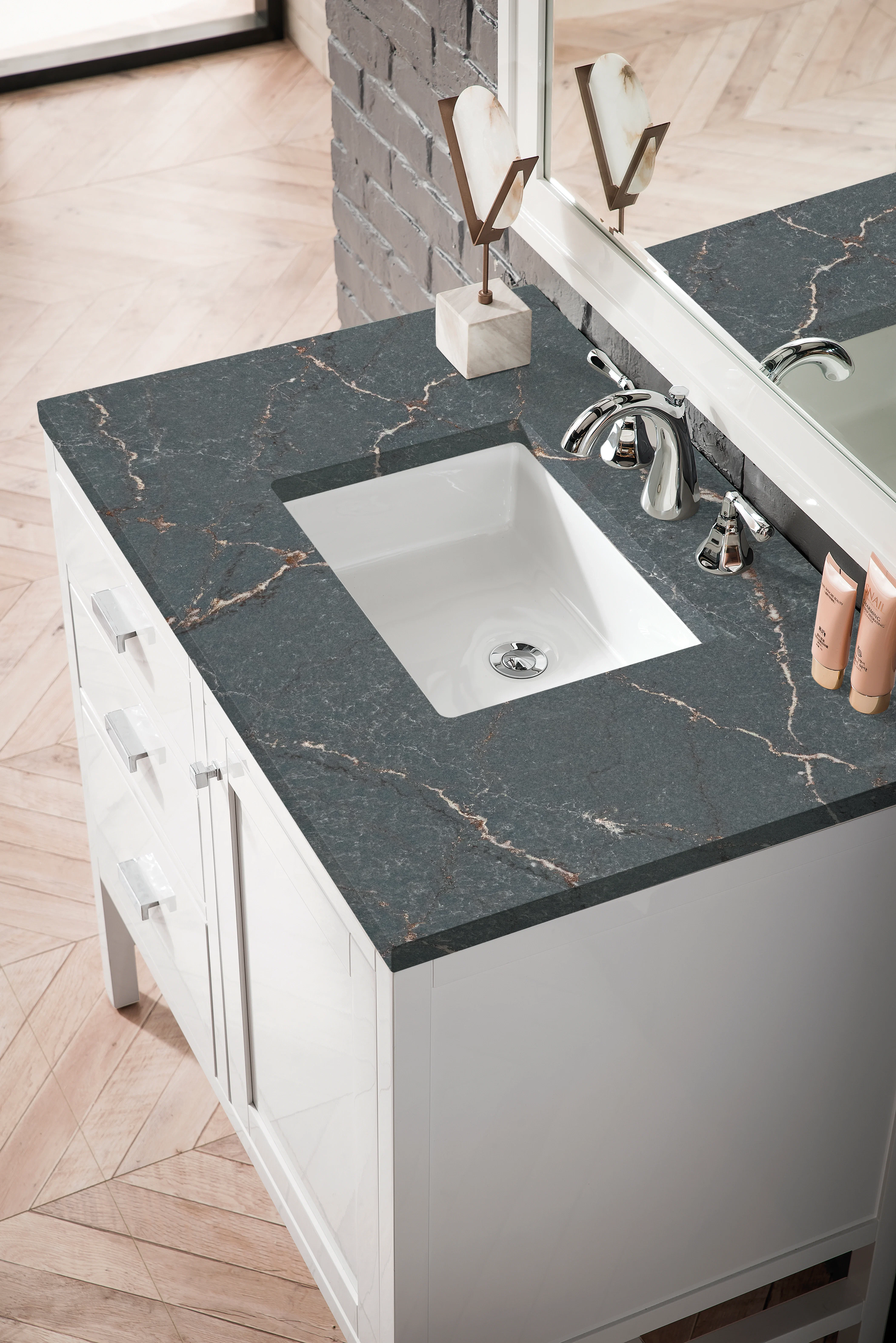 Addison 36" Single Vanity, Glossy White w/ 3 CM Parisien Bleu Silestone Top