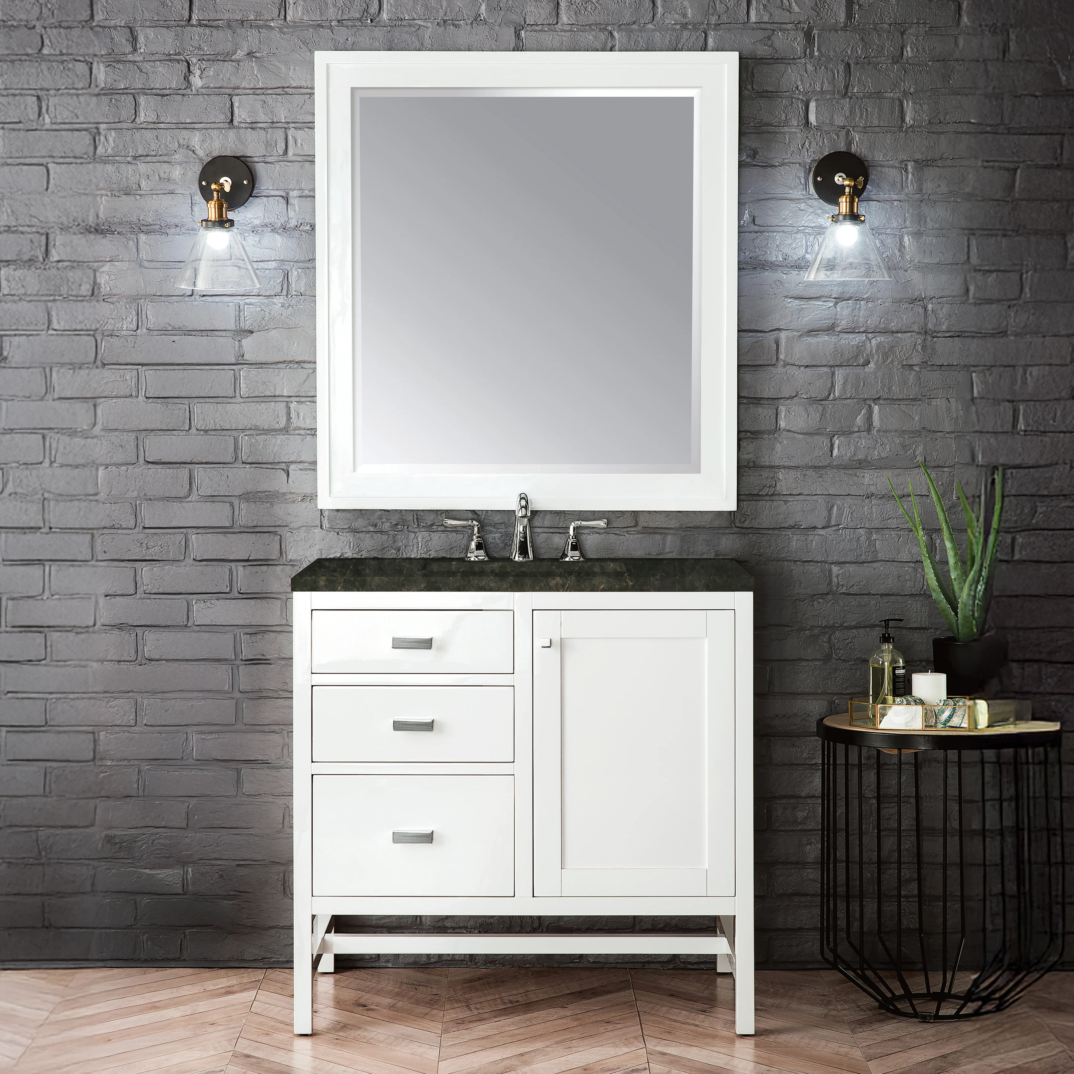 Addison 36" Single Vanity, Glossy White, w/ 3 CM Phantome Eclos Top