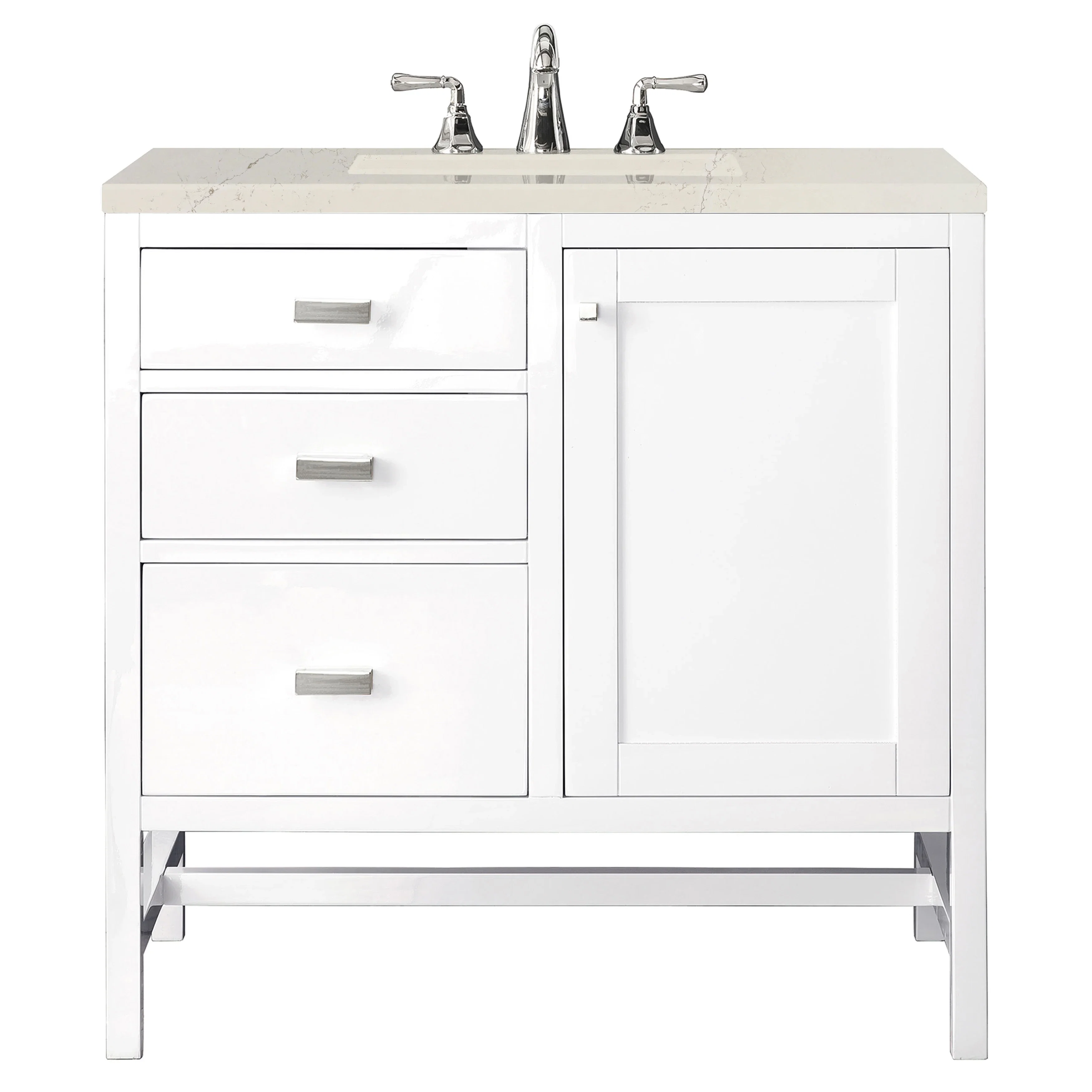 Addison 36" Single Vanity, Glossy White, w/ 3 CM Siberian Silestone Top