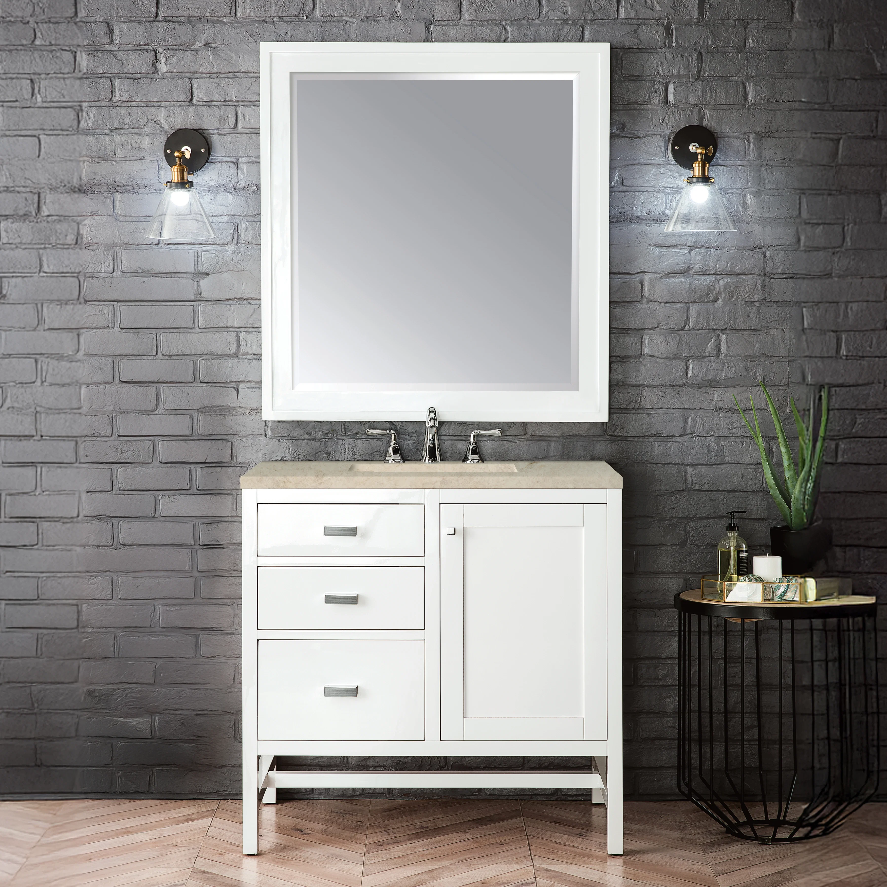 Addison 36" Single Vanity, Glossy White, w/ 3 CM Tajnar Eclos Top
