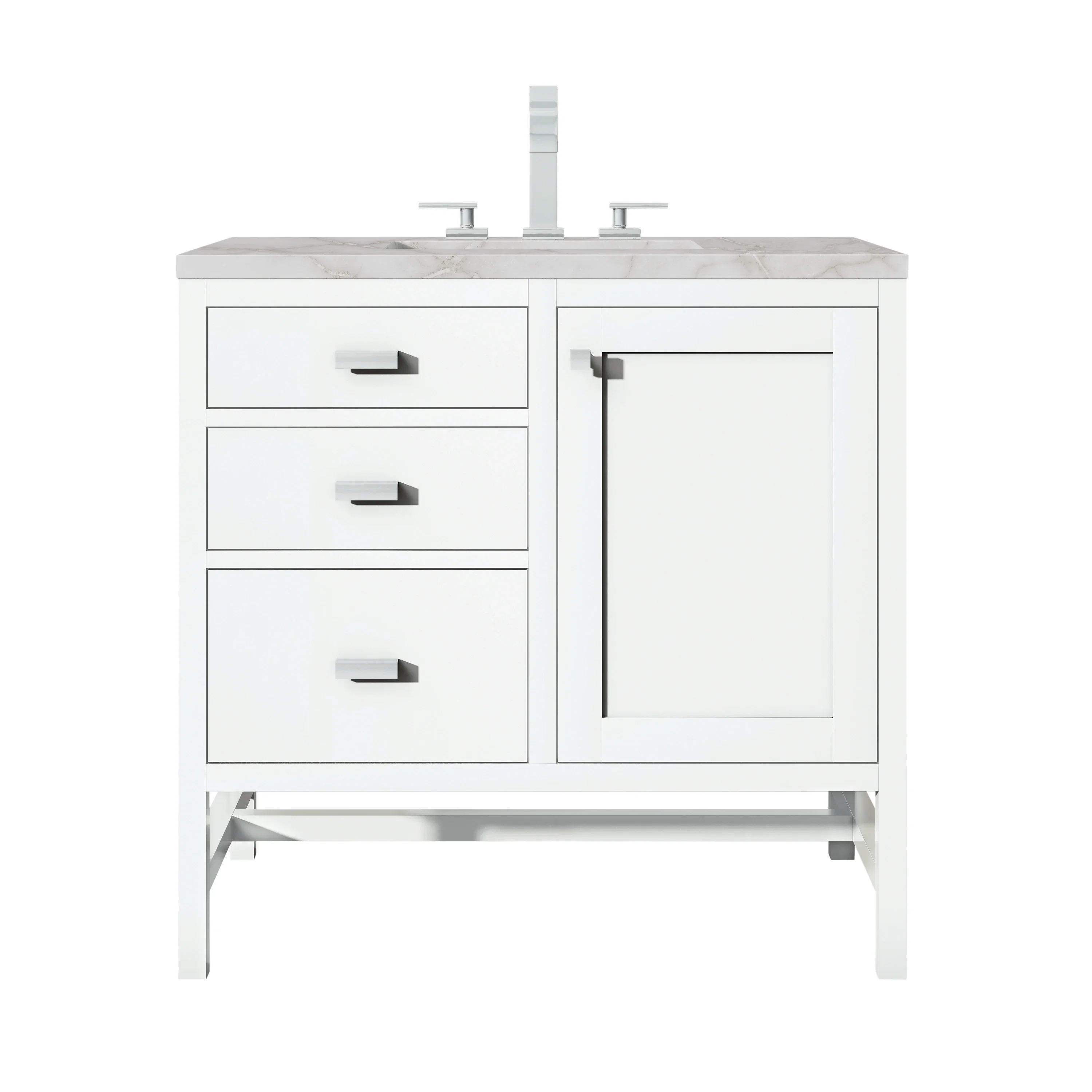 Addison 36" Single Vanity, Glossy White w/ 3 CM Victorian Silver Silestone Top