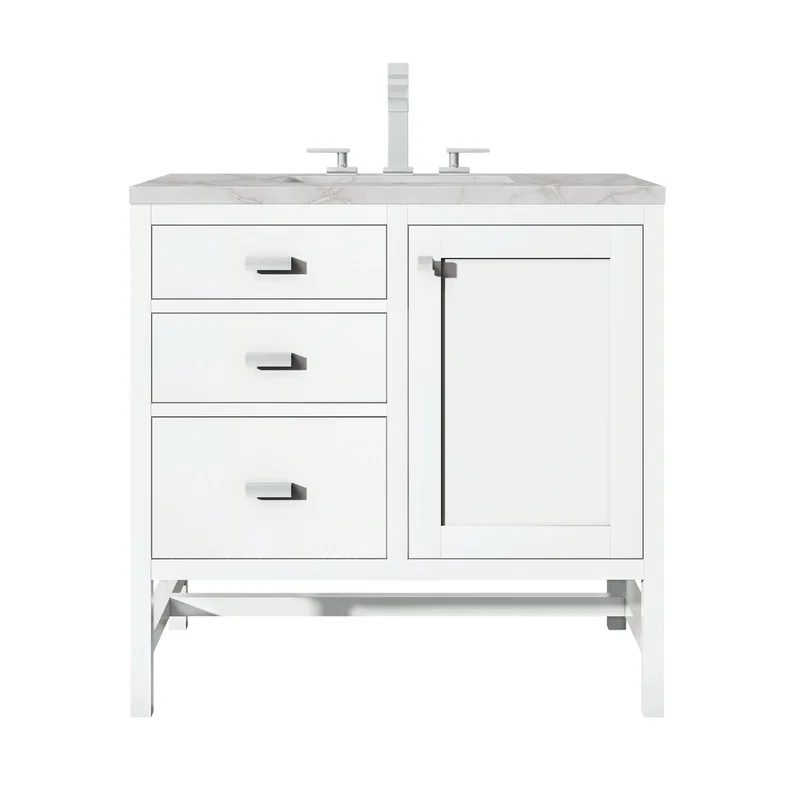 Addison 36" Single Vanity, Glossy White w/ 3 CM Victorian Silver Silestone Top