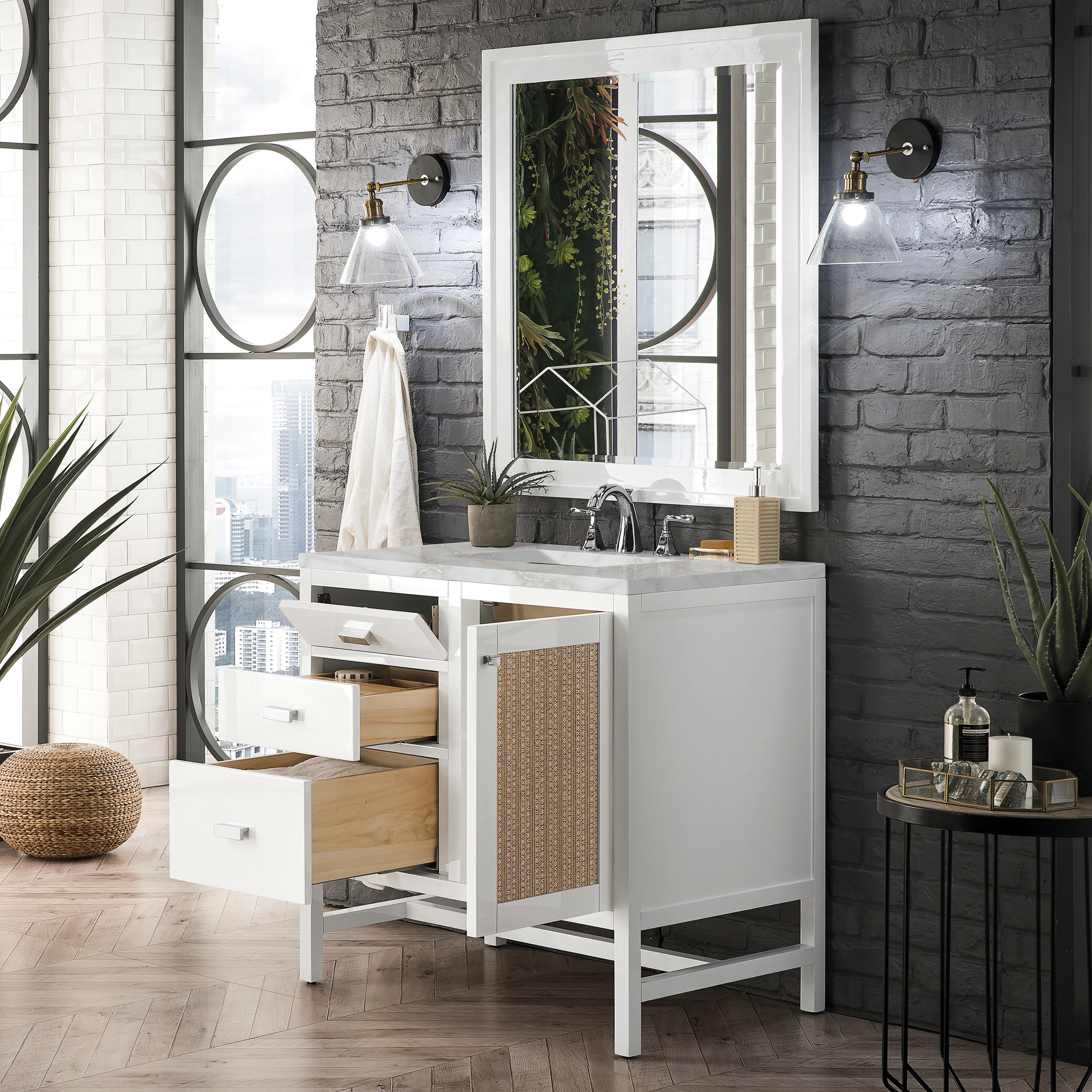Addison 36" Single Vanity, Glossy White w/ 3 CM Victorian Silver Silestone Top