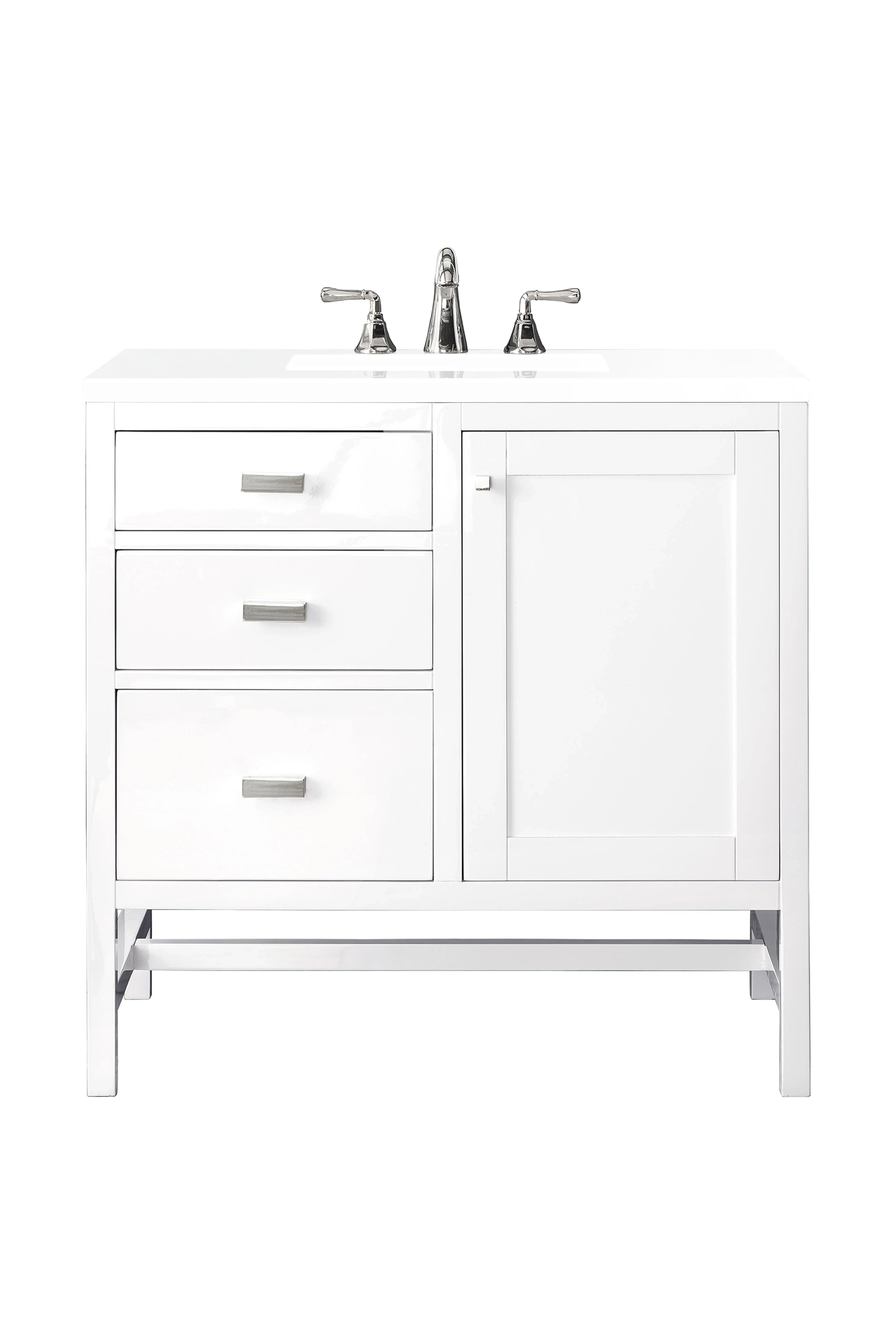 Addison 36" Single Vanity, Glossy White w/ 3 CM White Zeus Silestone Top