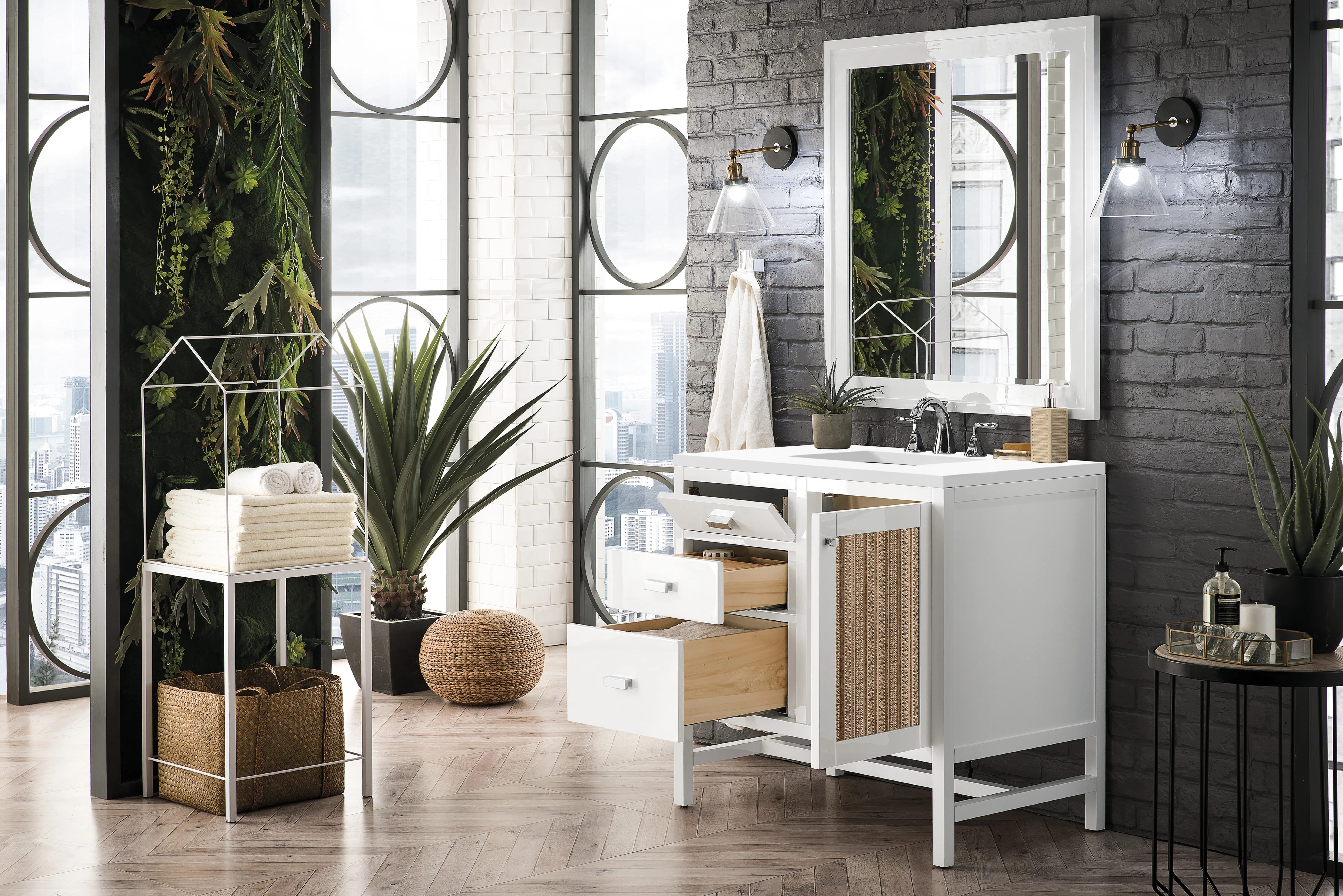 Addison 36" Single Vanity, Glossy White w/ 3 CM White Zeus Silestone Top