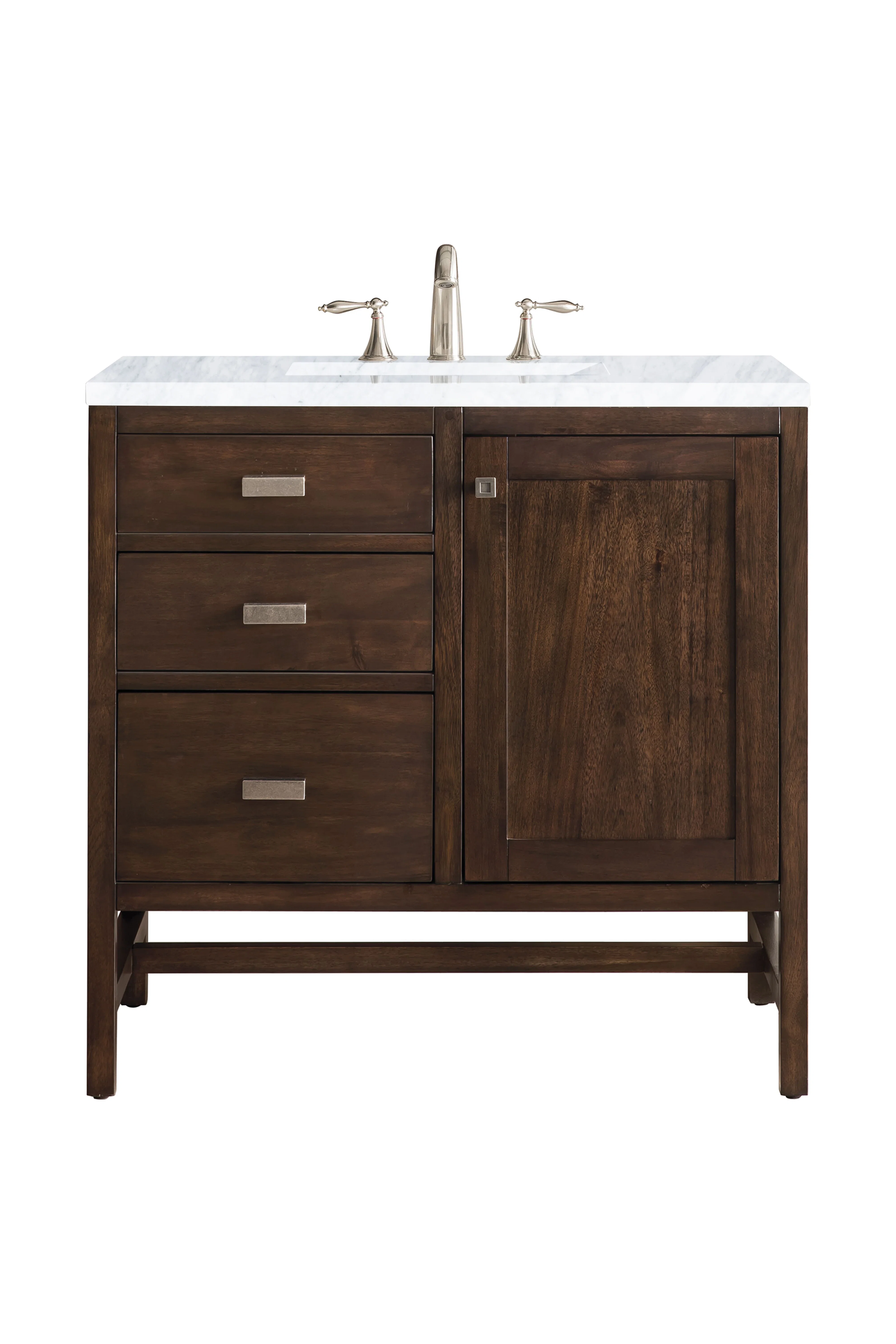 Addison 36" Single Vanity, Mid-Century Acacia w/ 3 CM Carrara White Top