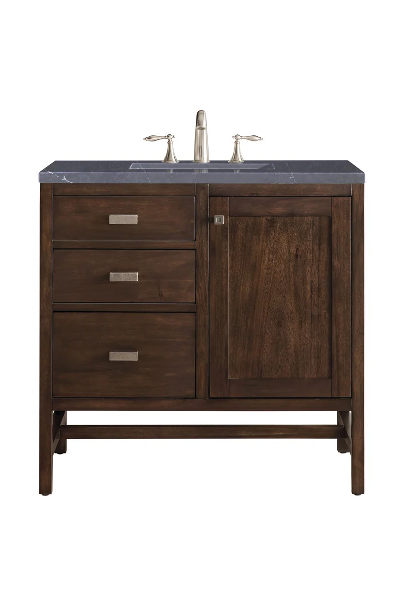 Addison 36" Single Vanity, Mid-Century Acacia w/ 3 CM Charcoal Soapstone Silestone Top