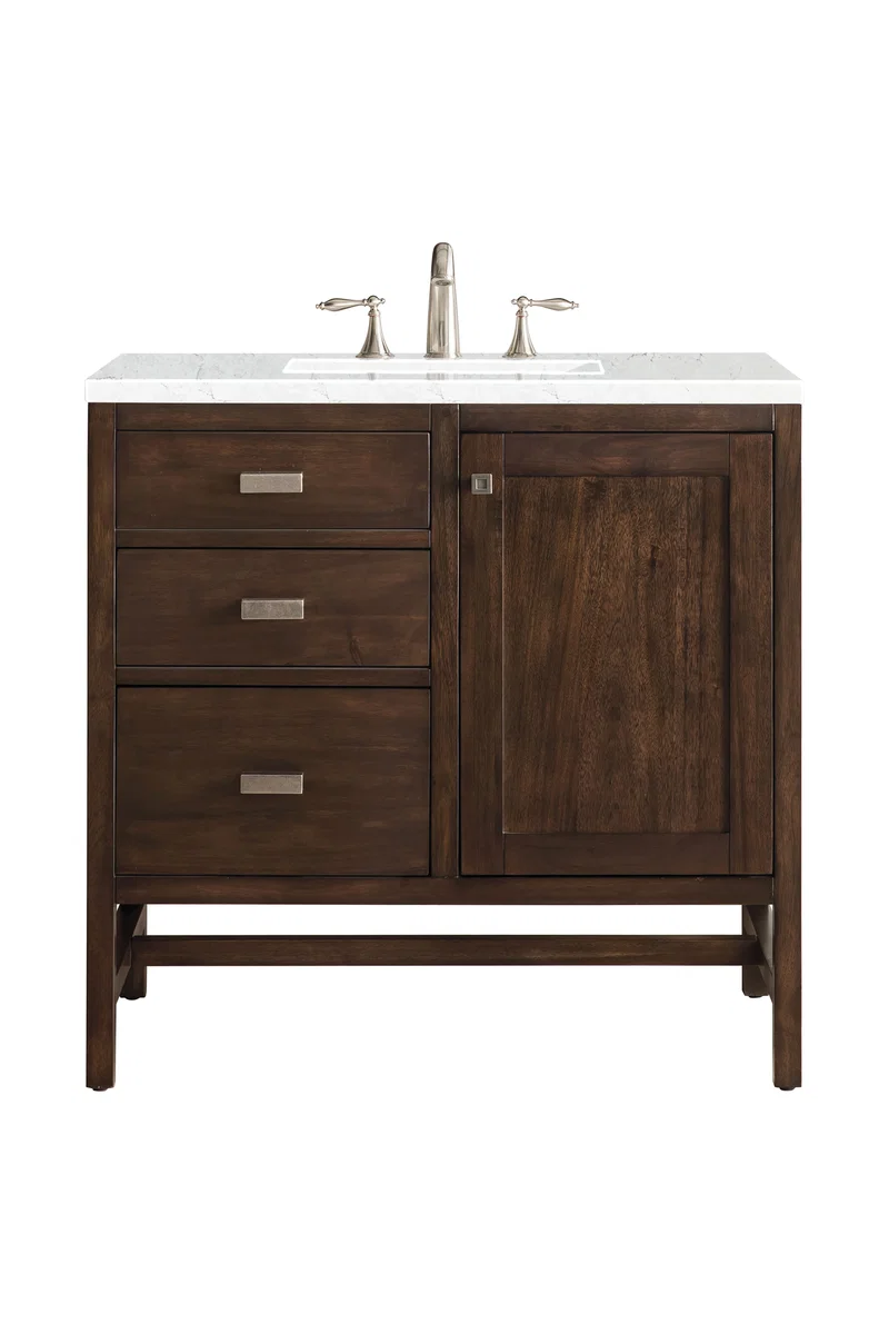 Addison 36" Single Vanity, Mid-Century Acacia w/ 3 CM Eternal Jasmine Pearl Silestone Top