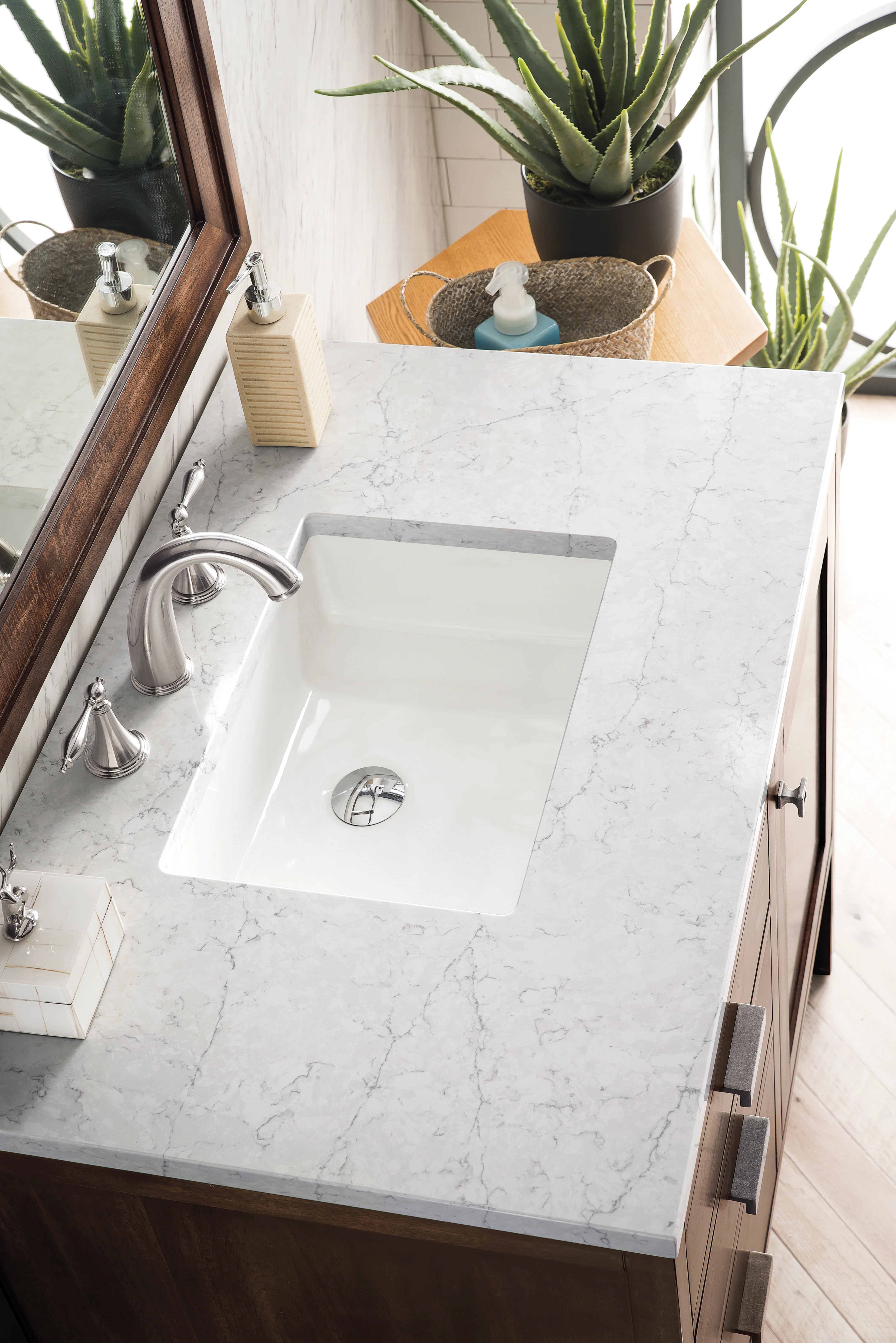Addison 36" Single Vanity, Mid-Century Acacia w/ 3 CM Eternal Jasmine Pearl Silestone Top