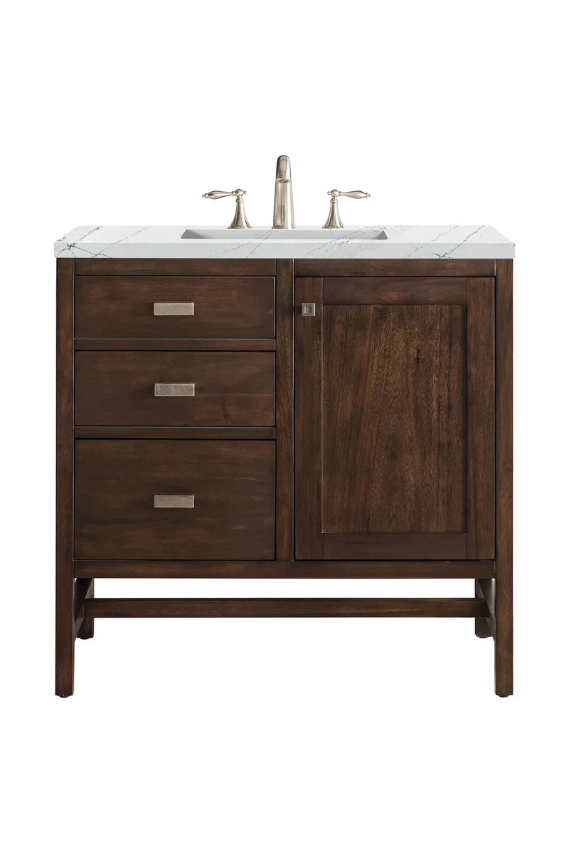 Addison 36" Single Vanity, Mid-Century Acacia w/ 3 CM Ethereal Noctis Silestone Top