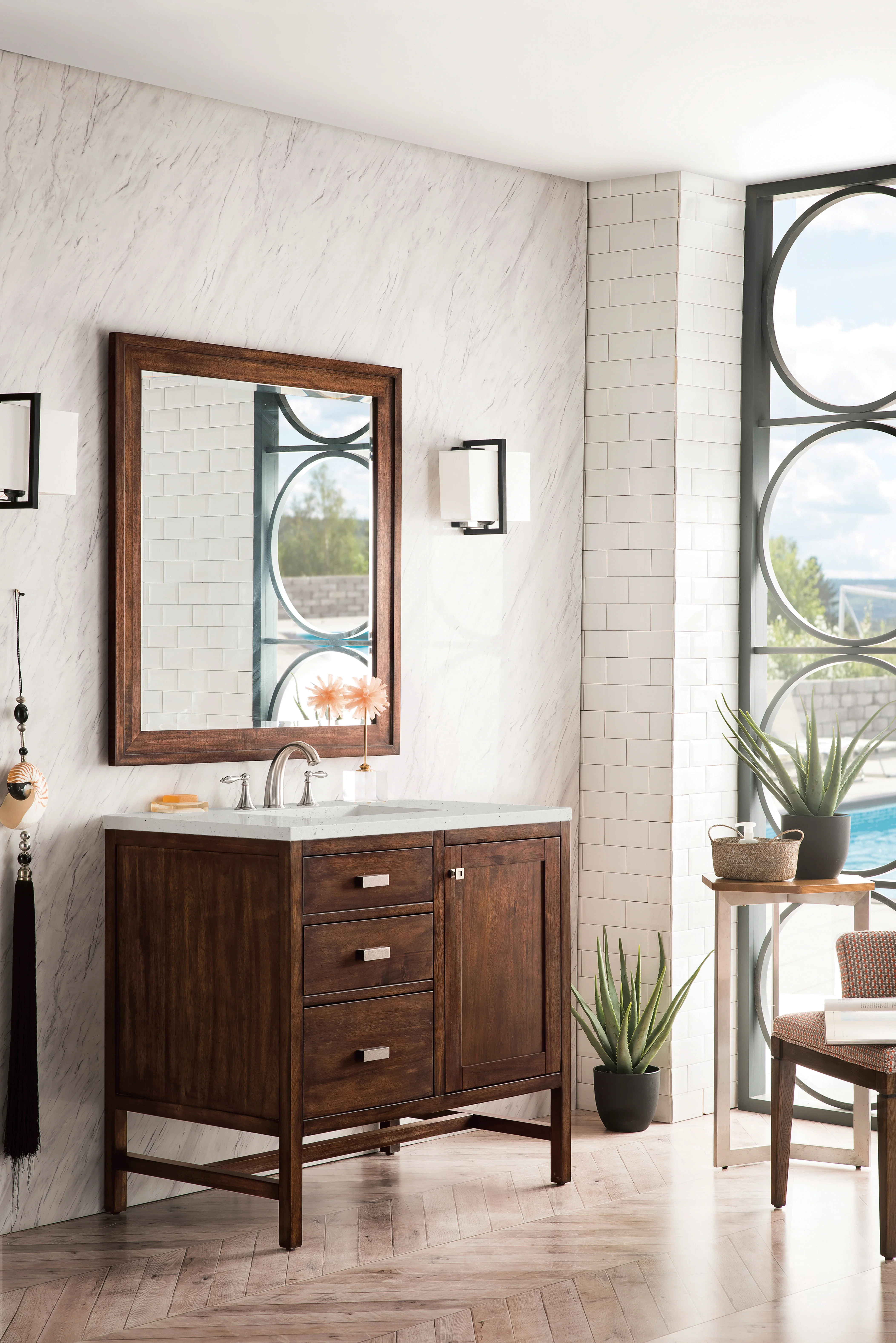 Addison 36" Single Vanity, Mid-Century Acacia w/ 3 CM Lime Delight Silestone Top