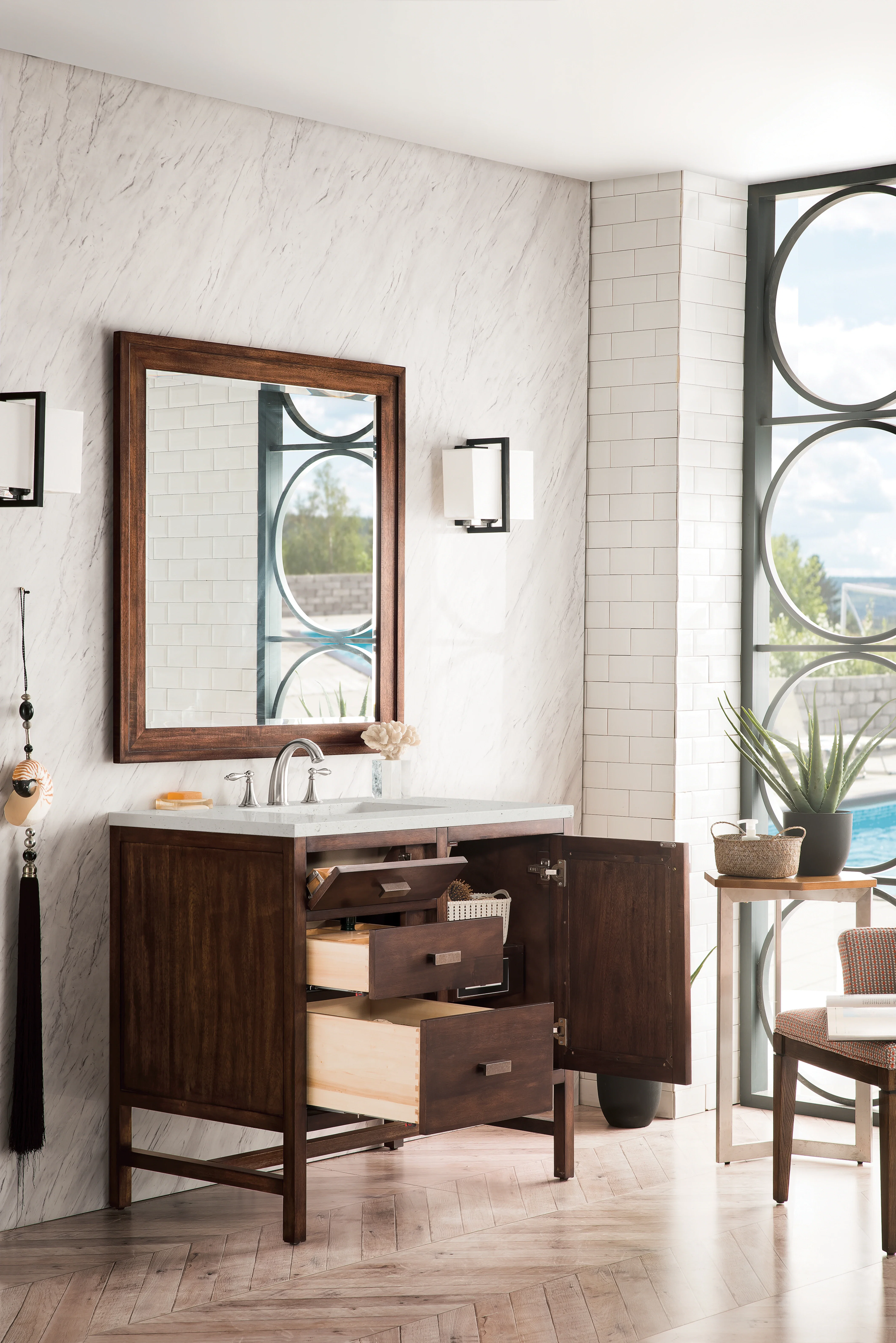 Addison 36" Single Vanity, Mid-Century Acacia w/ 3 CM Lime Delight Silestone Top