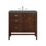 Addison 36" Single Vanity, Mid-Century Acacia w/ 3 CM Parisien Bleu Silestone Top