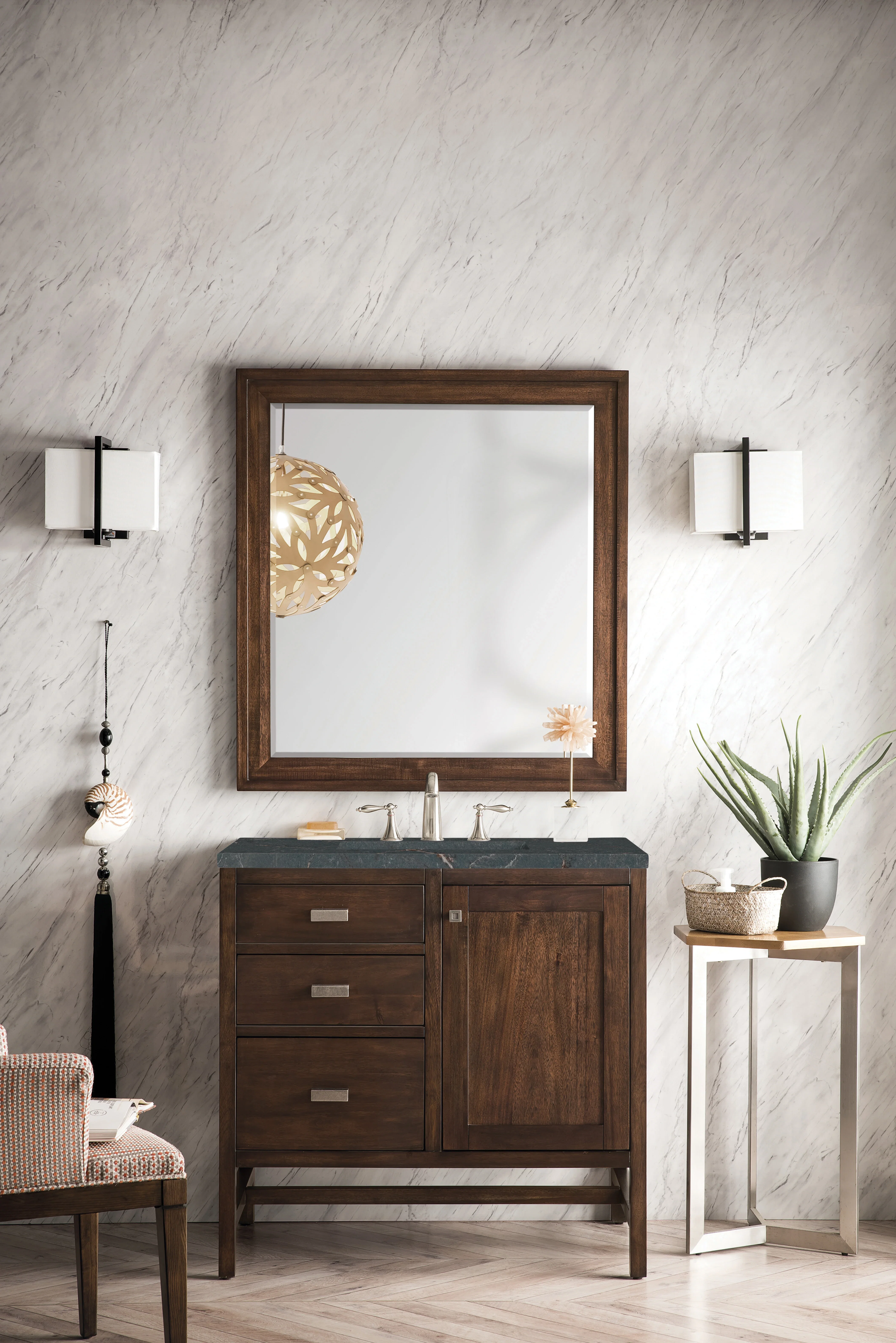 Addison 36" Single Vanity, Mid-Century Acacia w/ 3 CM Parisien Bleu Silestone Top