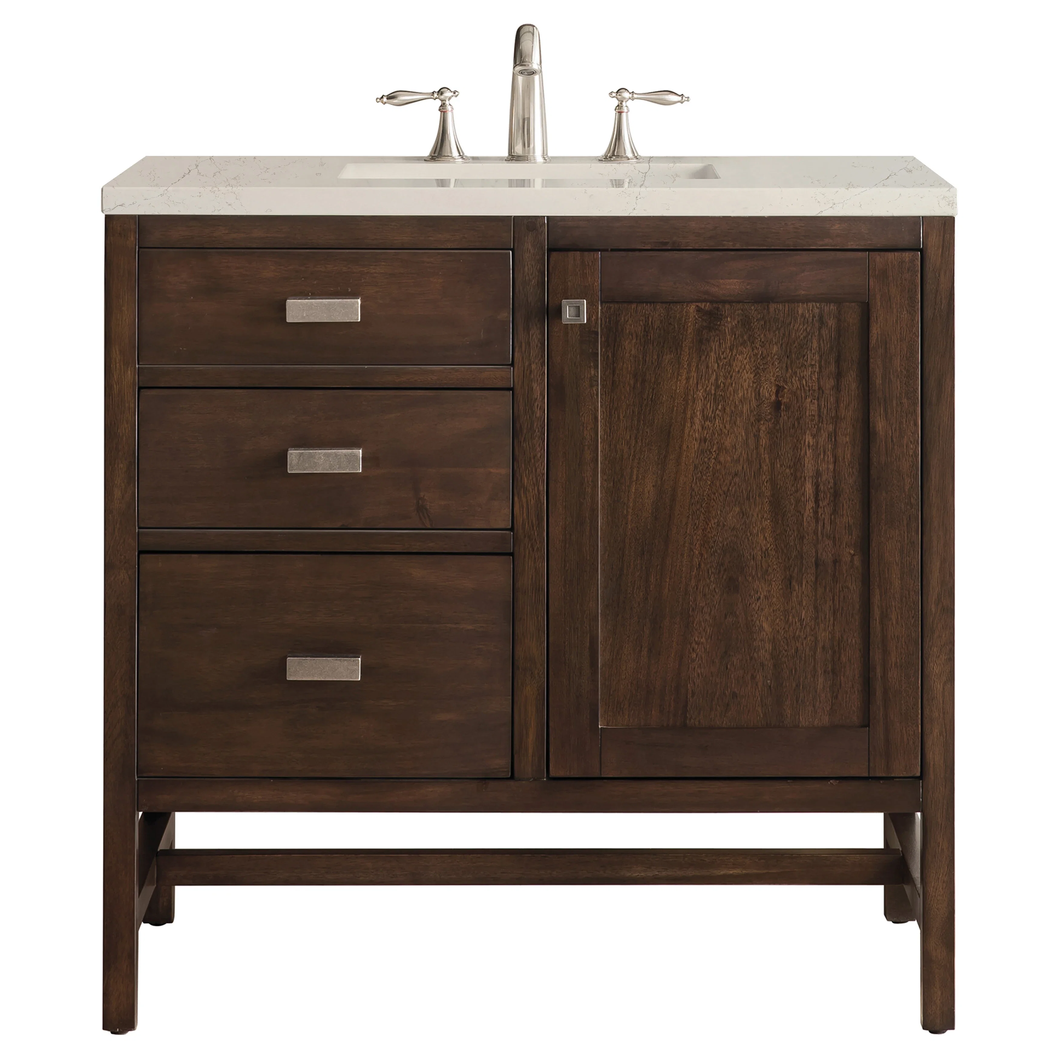 Addison 36" Single Vanity, Mid-Century Acacia, w/ 3 CM Siberian Silestone Top