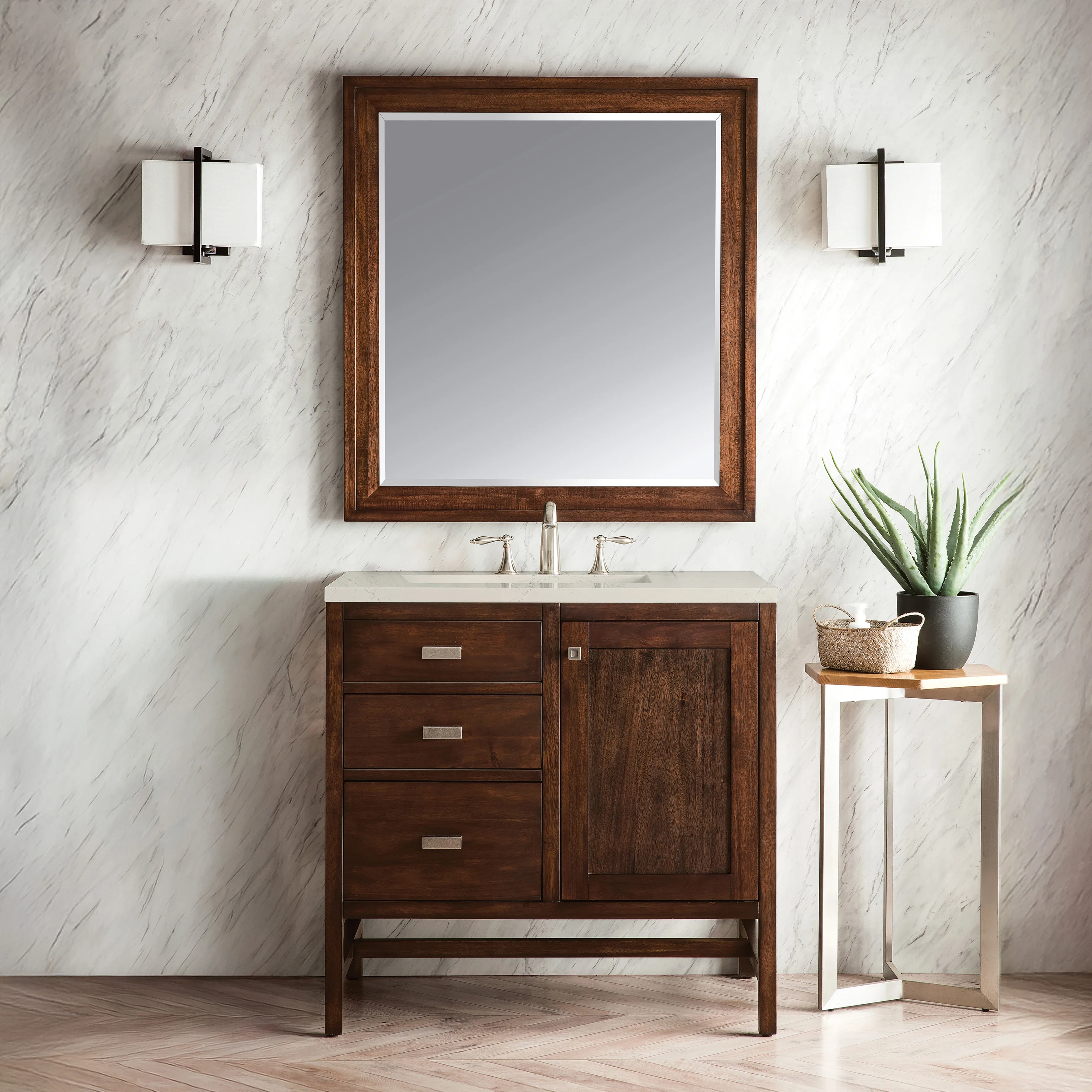 Addison 36" Single Vanity, Mid-Century Acacia, w/ 3 CM Siberian Silestone Top