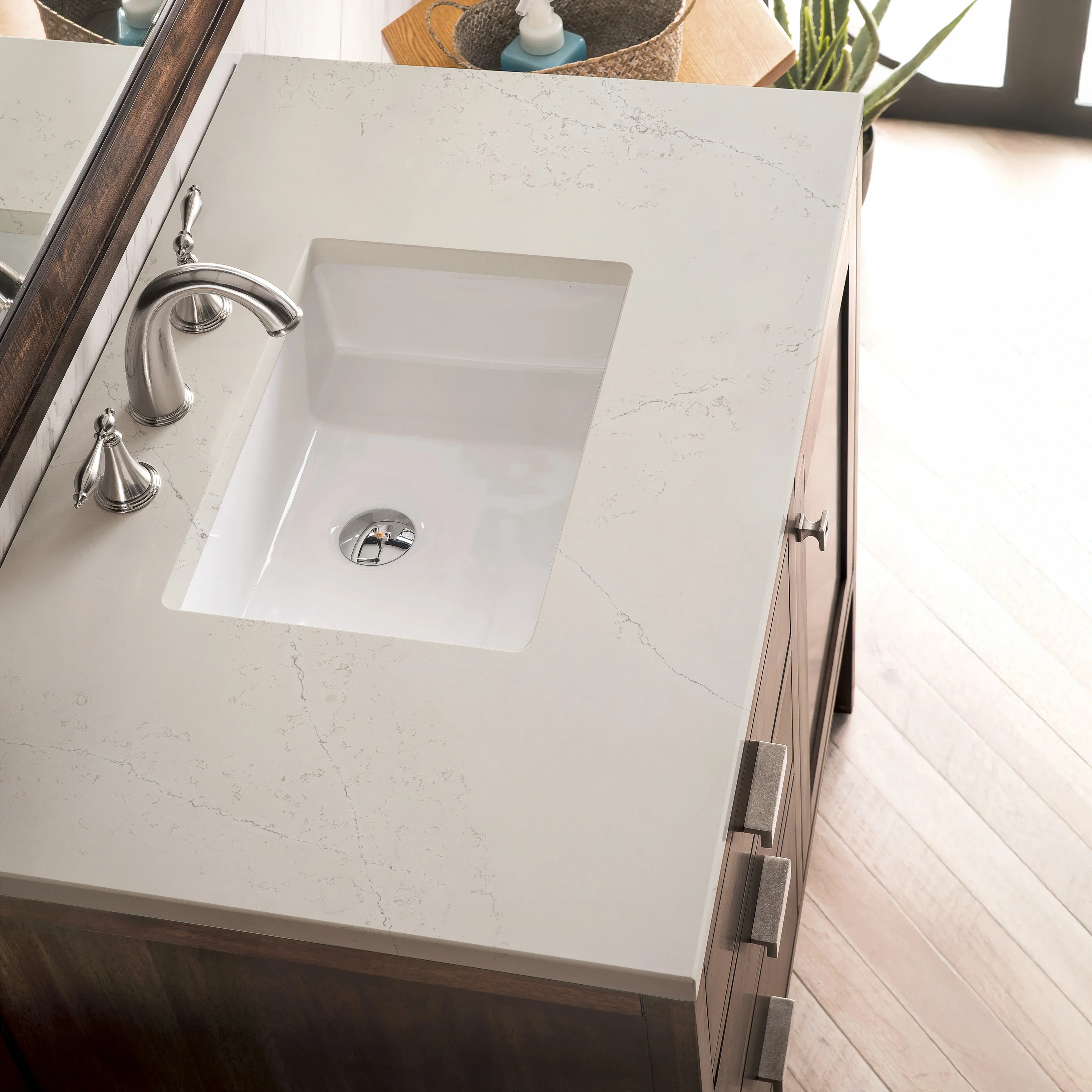 Addison 36" Single Vanity, Mid-Century Acacia, w/ 3 CM Siberian Silestone Top