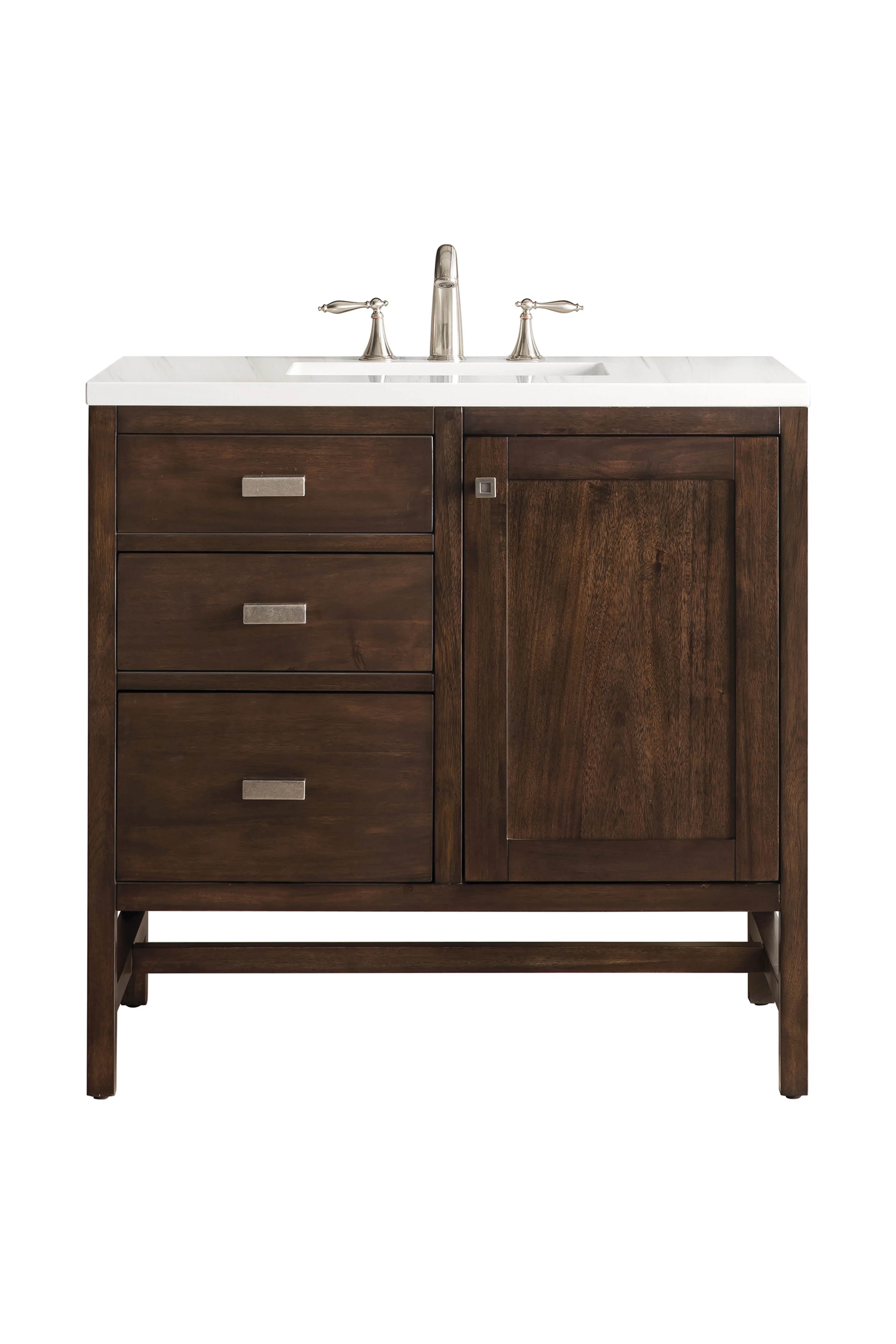 Addison 36" Single Vanity, Mid-Century Acacia w/ 3 CM White Zeus Silestone Top