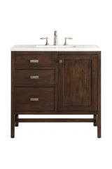 Addison 36" Single Vanity, Mid-Century Acacia w/ 3 CM White Zeus Silestone Top