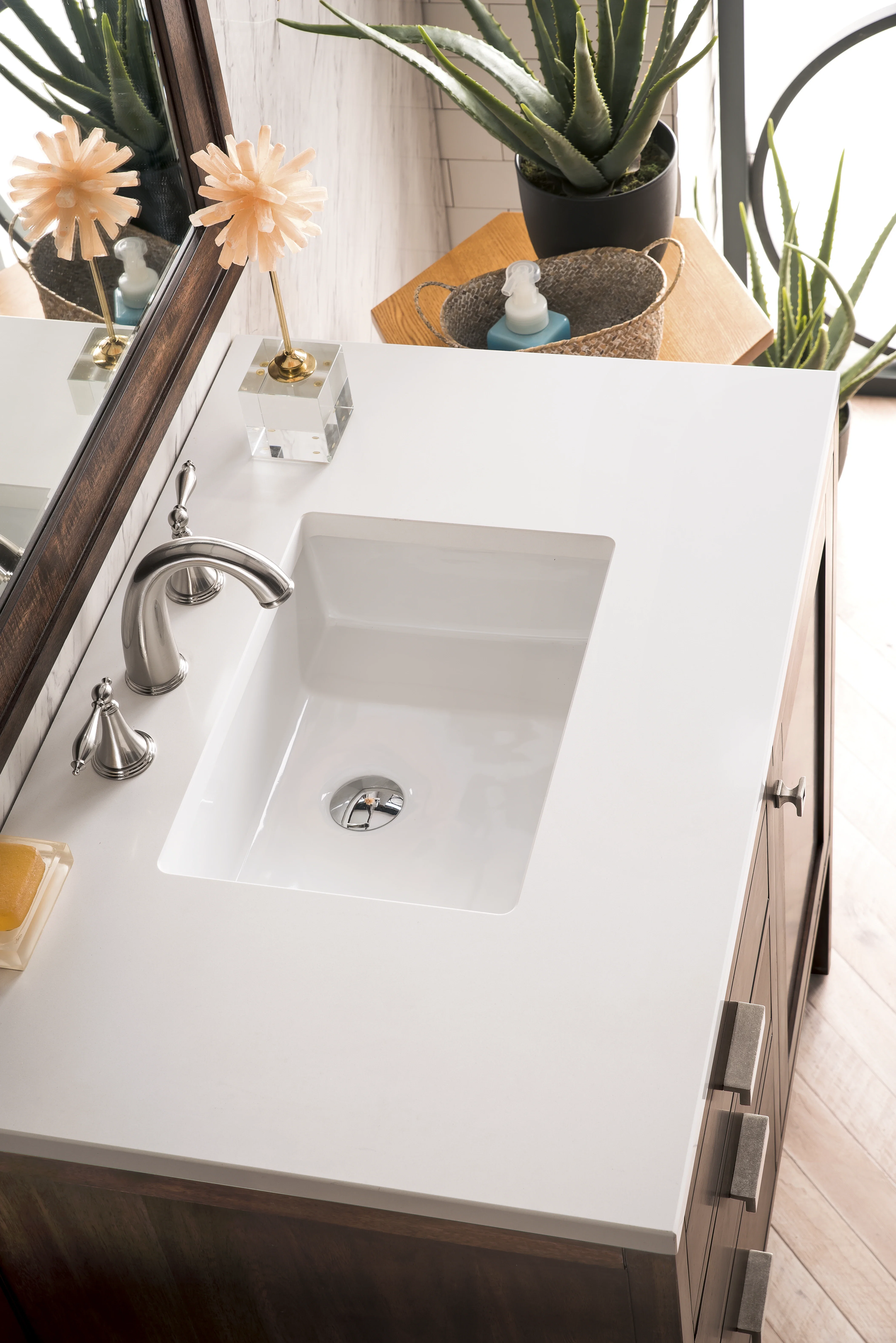 Addison 36" Single Vanity, Mid-Century Acacia w/ 3 CM White Zeus Silestone Top