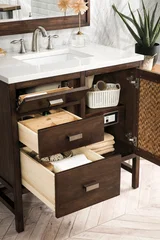 Addison 36" Single Vanity, Mid-Century Acacia w/ 3 CM White Zeus Silestone Top