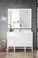 Addison 48" Single Vanity, Glossy White w/ Single Hole 3 CM White Zeus Silestone Top & Backsplash