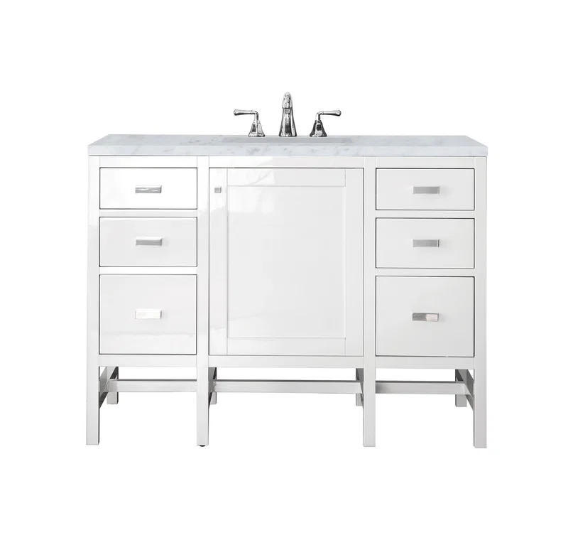 Addison 48" Single Vanity, Glossy White w/ 3 CM Carrara White Top