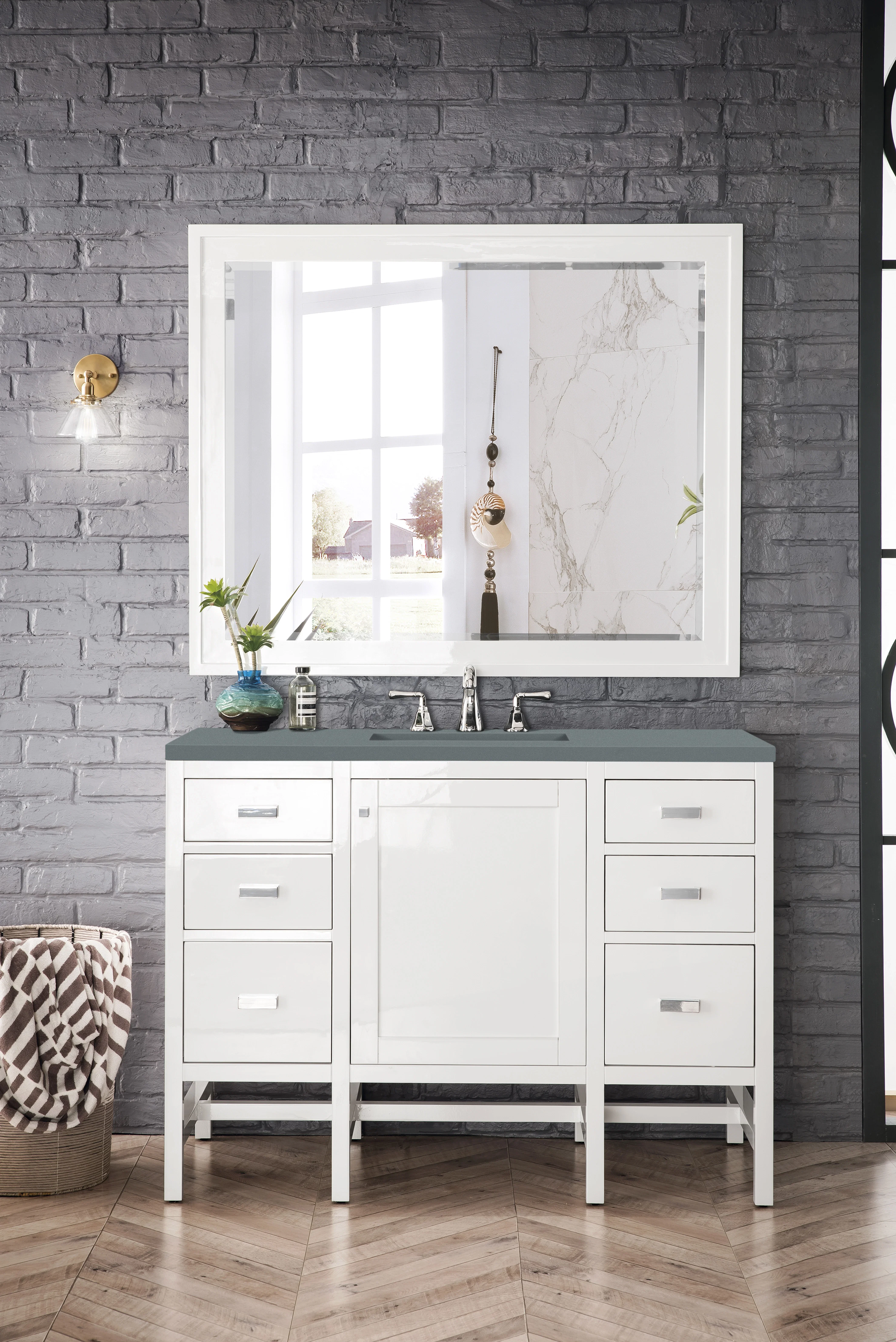 Addison 48" Single Vanity, Glossy White w/ 3 CM Cala Blue Top
