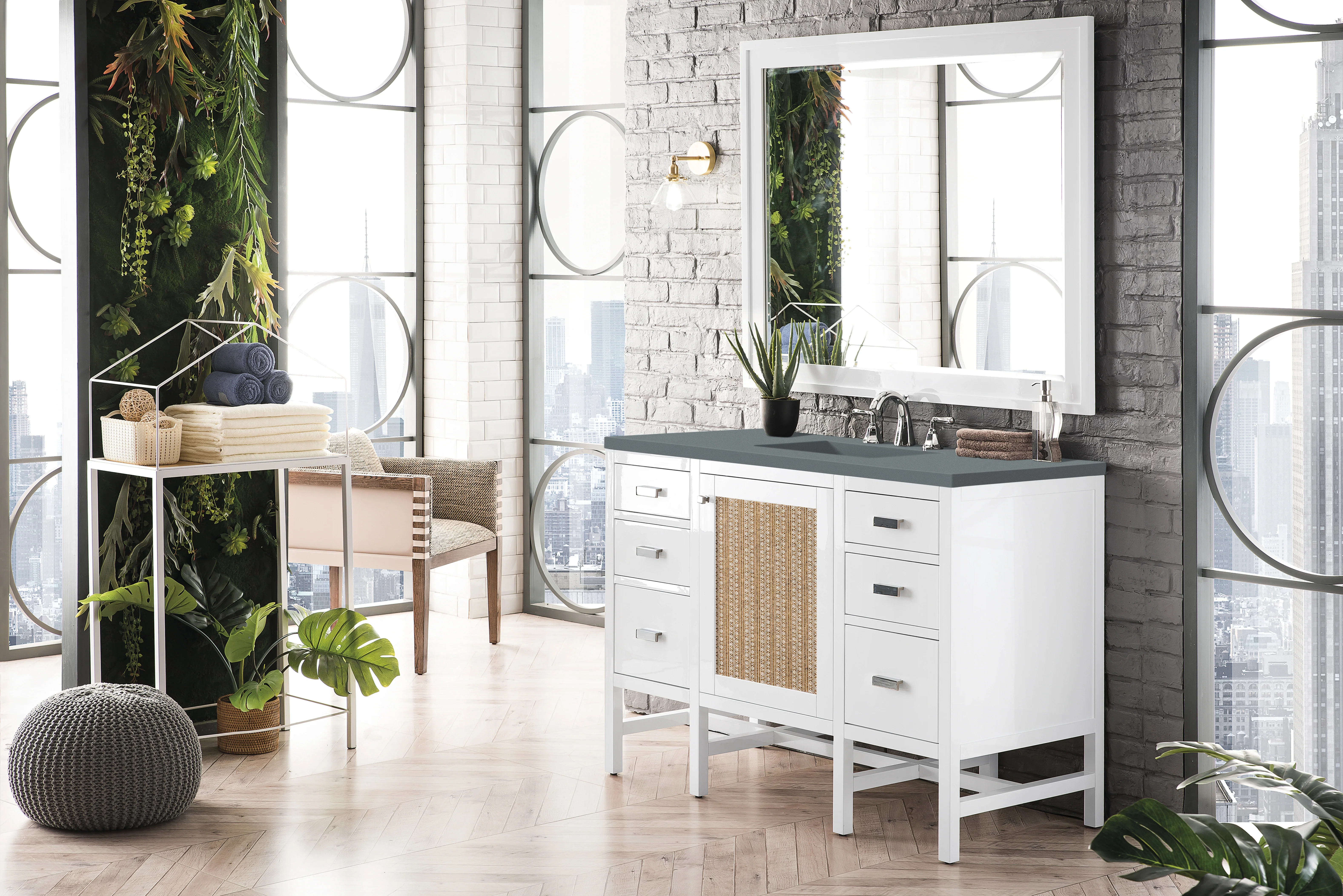 Addison 48" Single Vanity, Glossy White w/ 3 CM Cala Blue Top