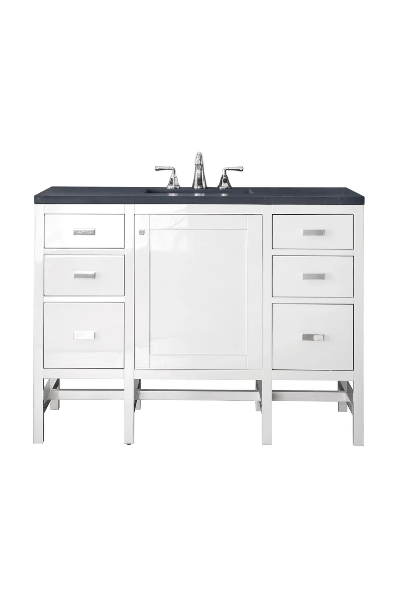 Addison 48" Single Vanity, Glossy White w/ 3 CM Charcoal Soapstone Silestone Top