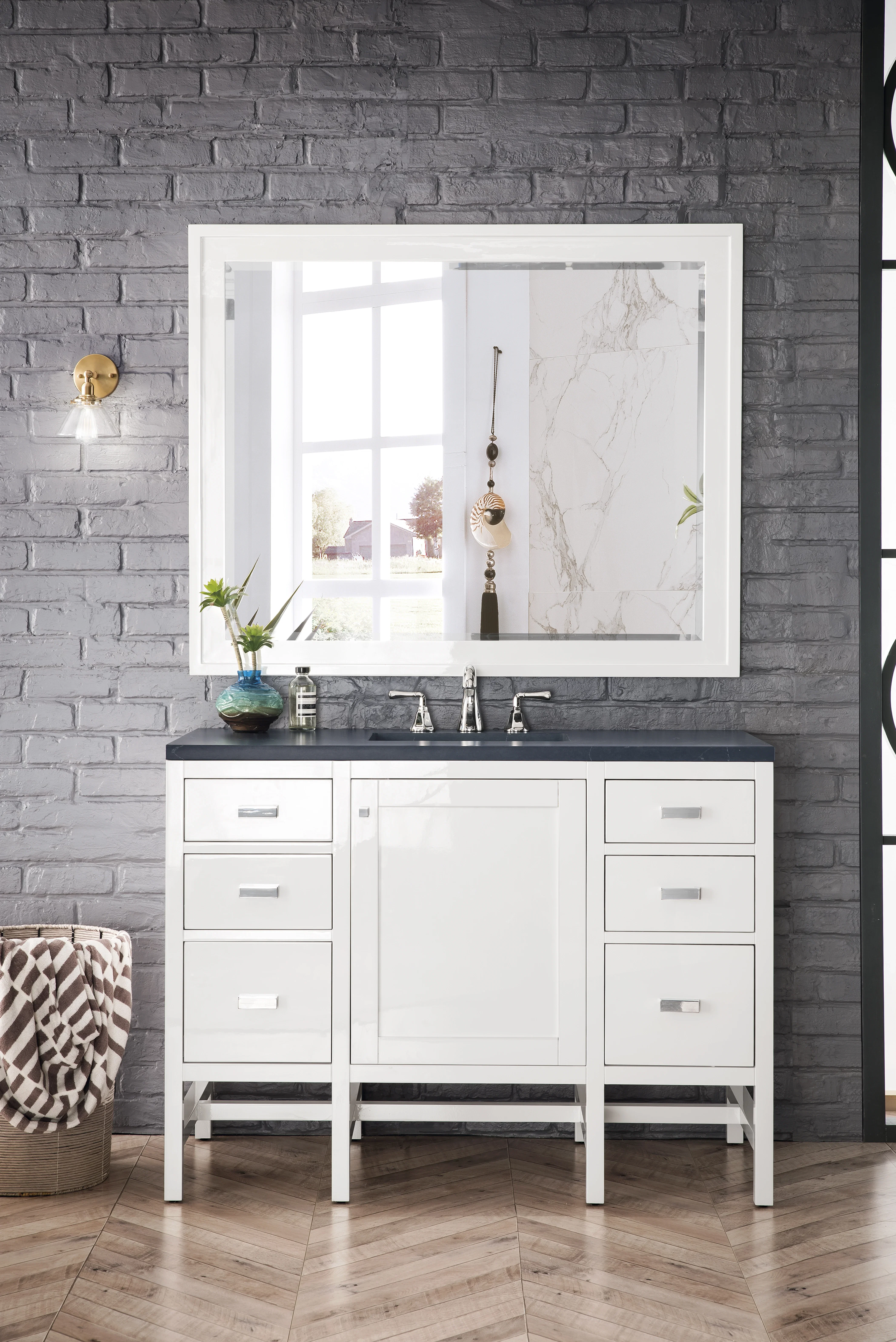 Addison 48" Single Vanity, Glossy White w/ 3 CM Charcoal Soapstone Silestone Top