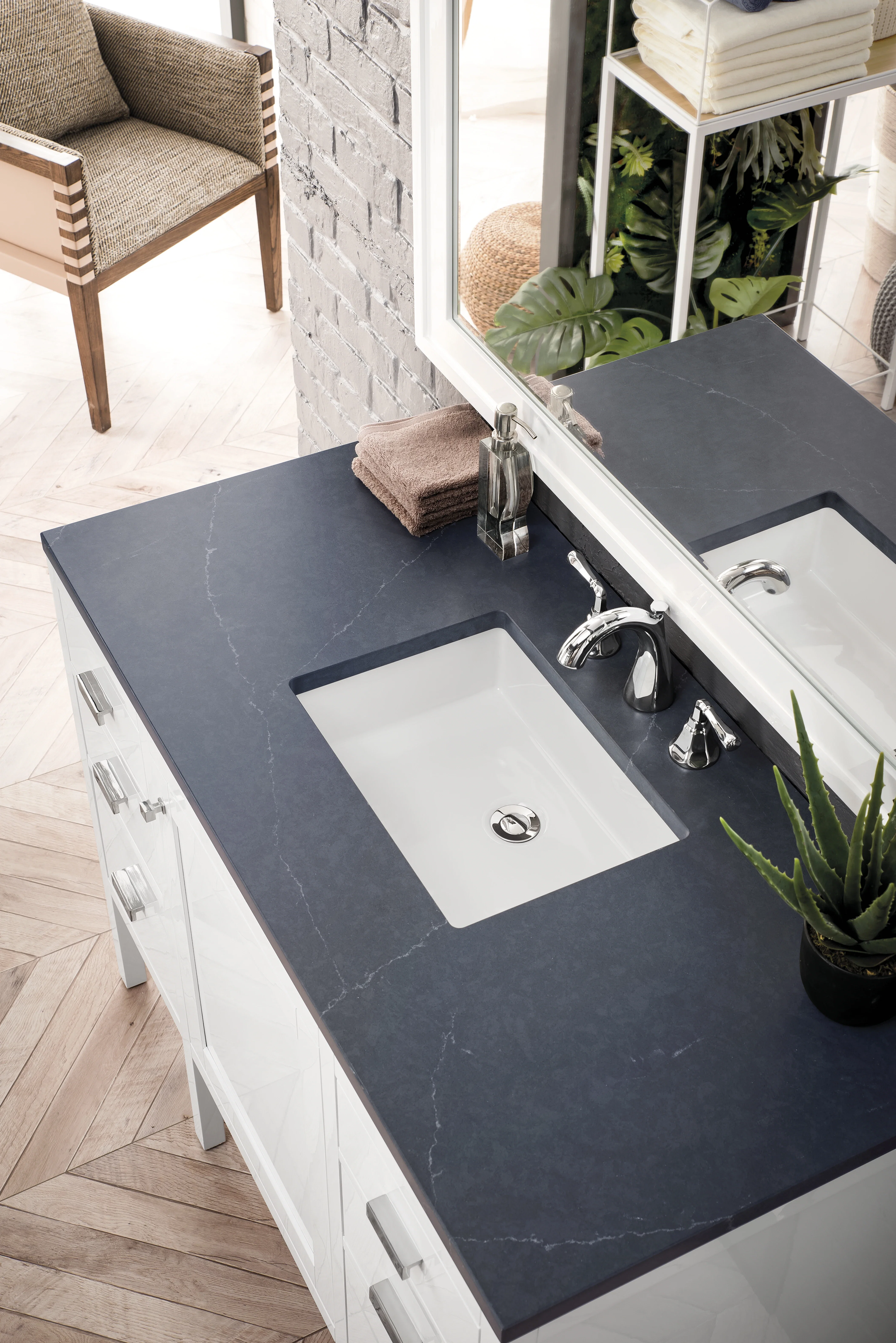 Addison 48" Single Vanity, Glossy White w/ 3 CM Charcoal Soapstone Silestone Top