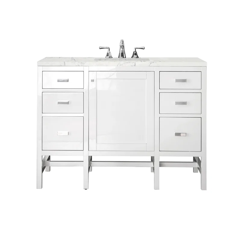 Addison 48" Single Vanity, Glossy White w/ 3 CM Eternal Jasmine Pearl Silestone Top