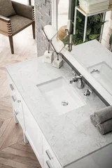 Addison 48" Single Vanity, Glossy White w/ 3 CM Eternal Jasmine Pearl Silestone Top