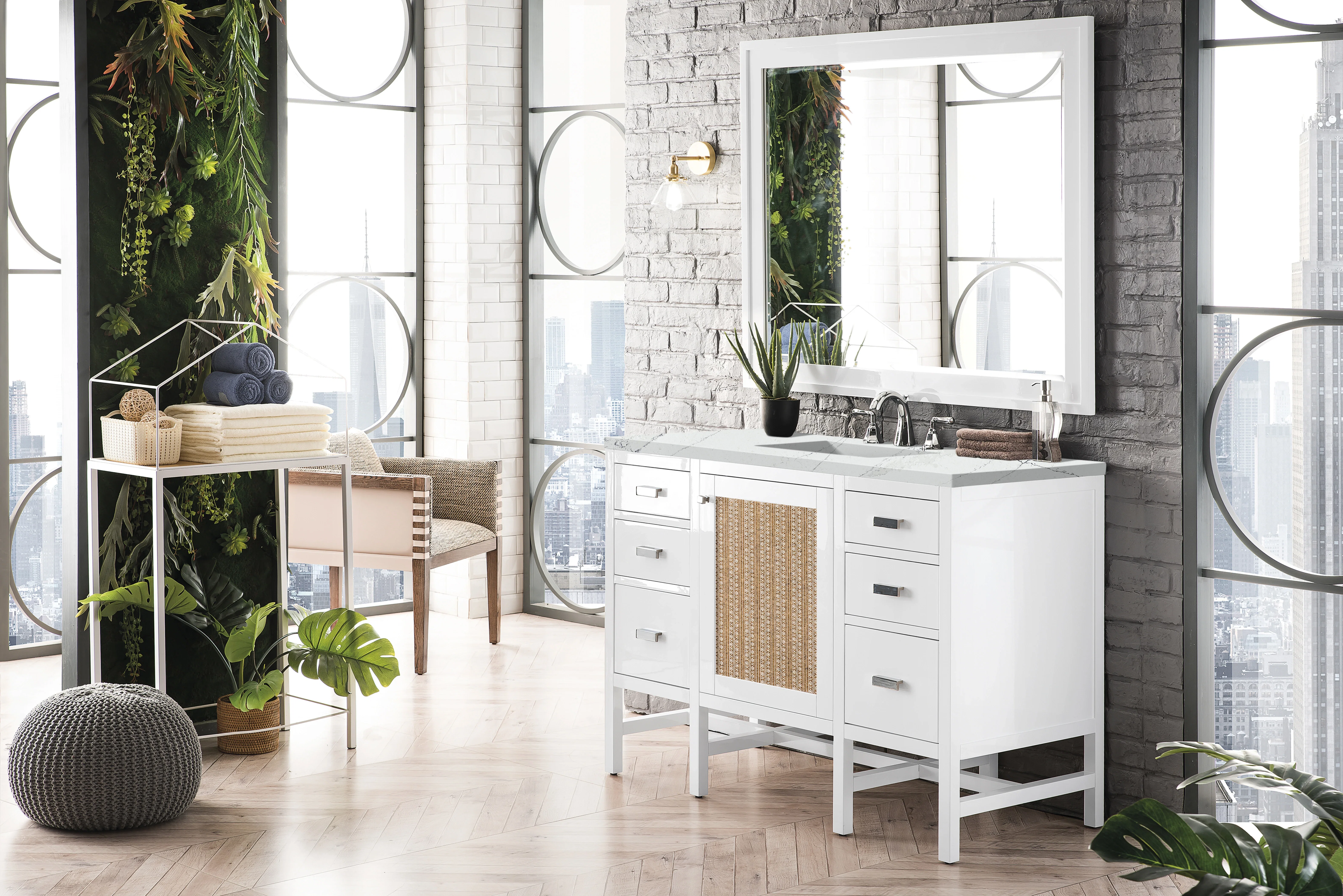 Addison 48" Single Vanity, Glossy White w/ 3 CM Ethereal Noctis Top