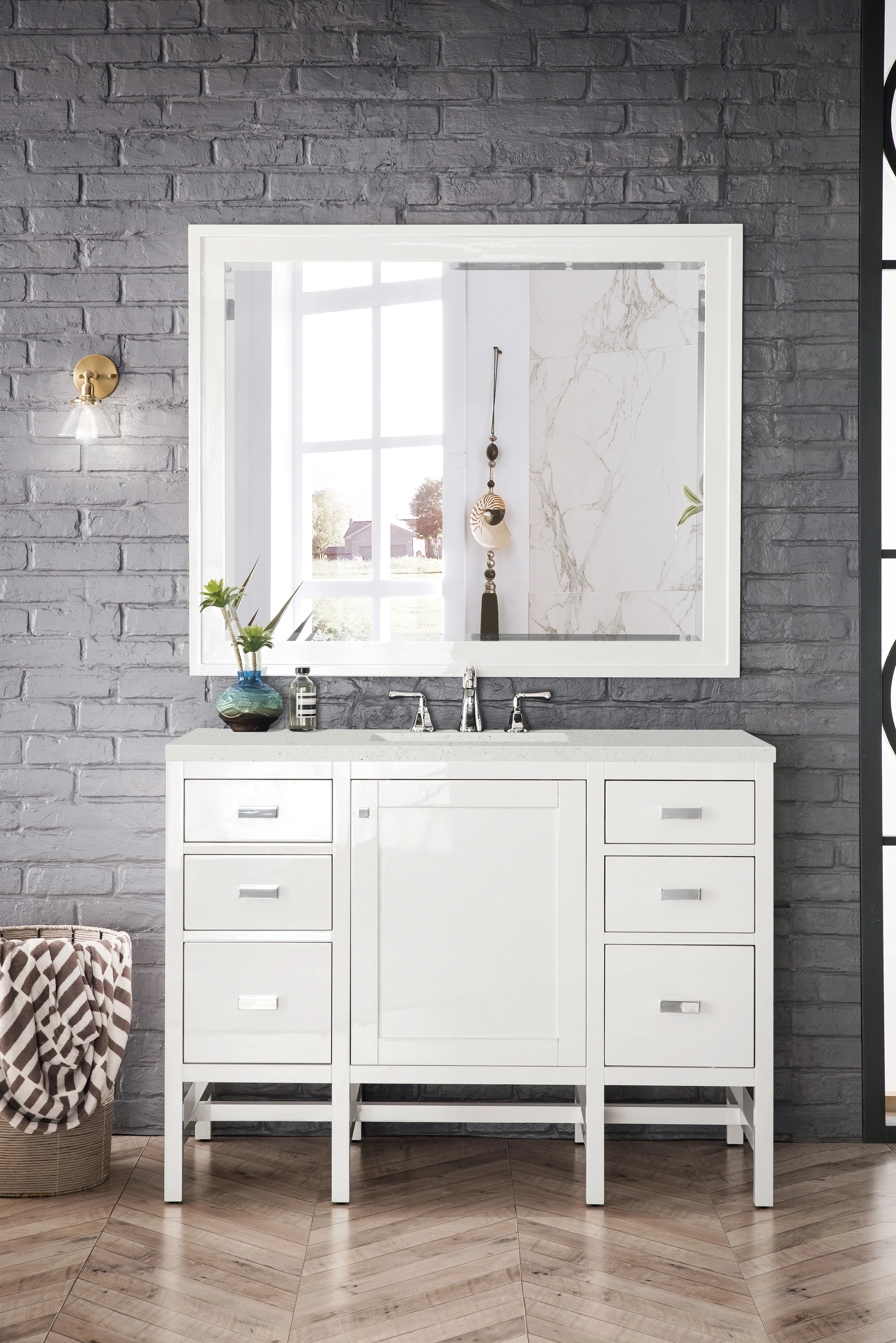 Addison 48" Single Vanity, Glossy White w/ 3 CM Lime Delight Silestone Top