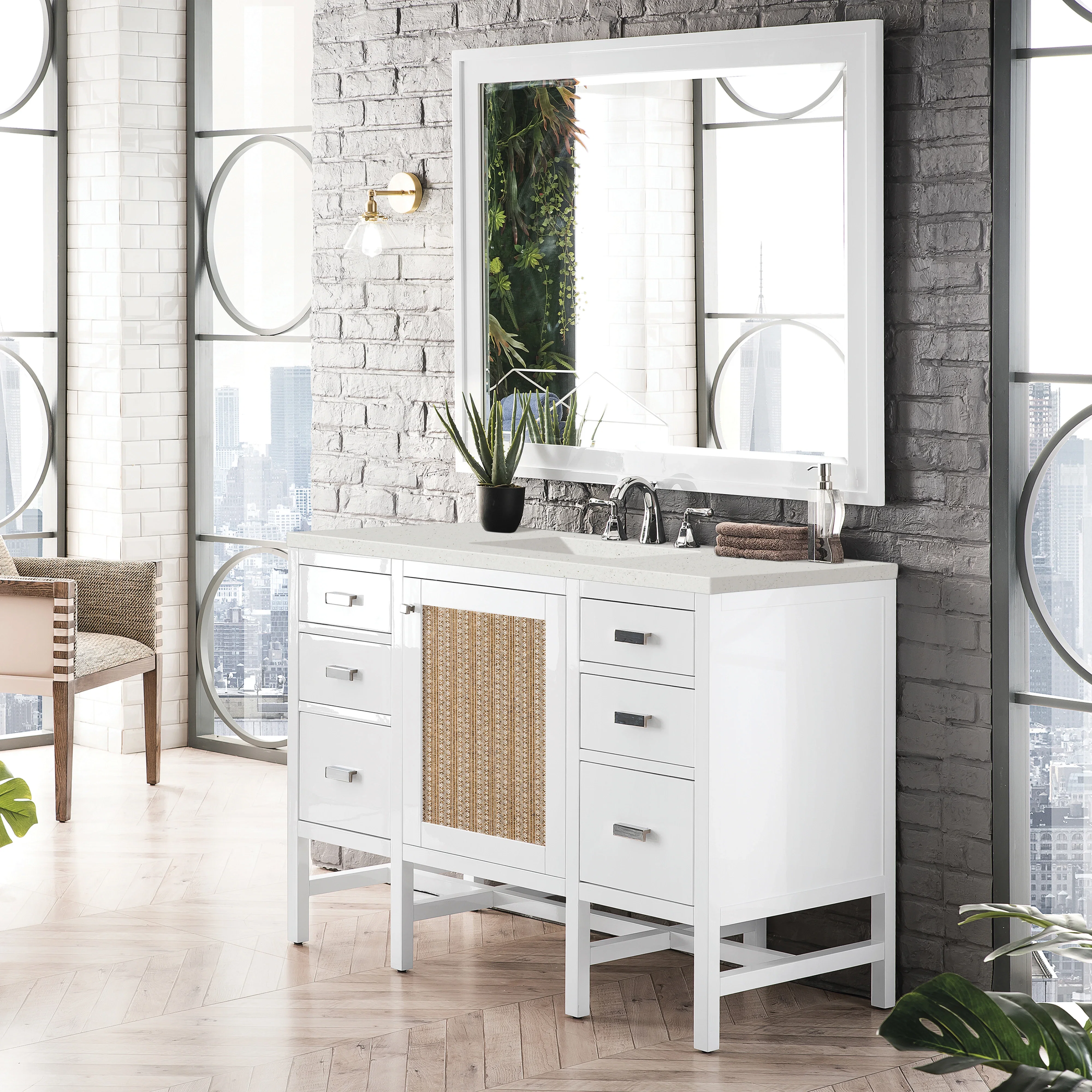 Addison 48" Single Vanity, Glossy White w/ 3 CM Lime Delight Silestone Top