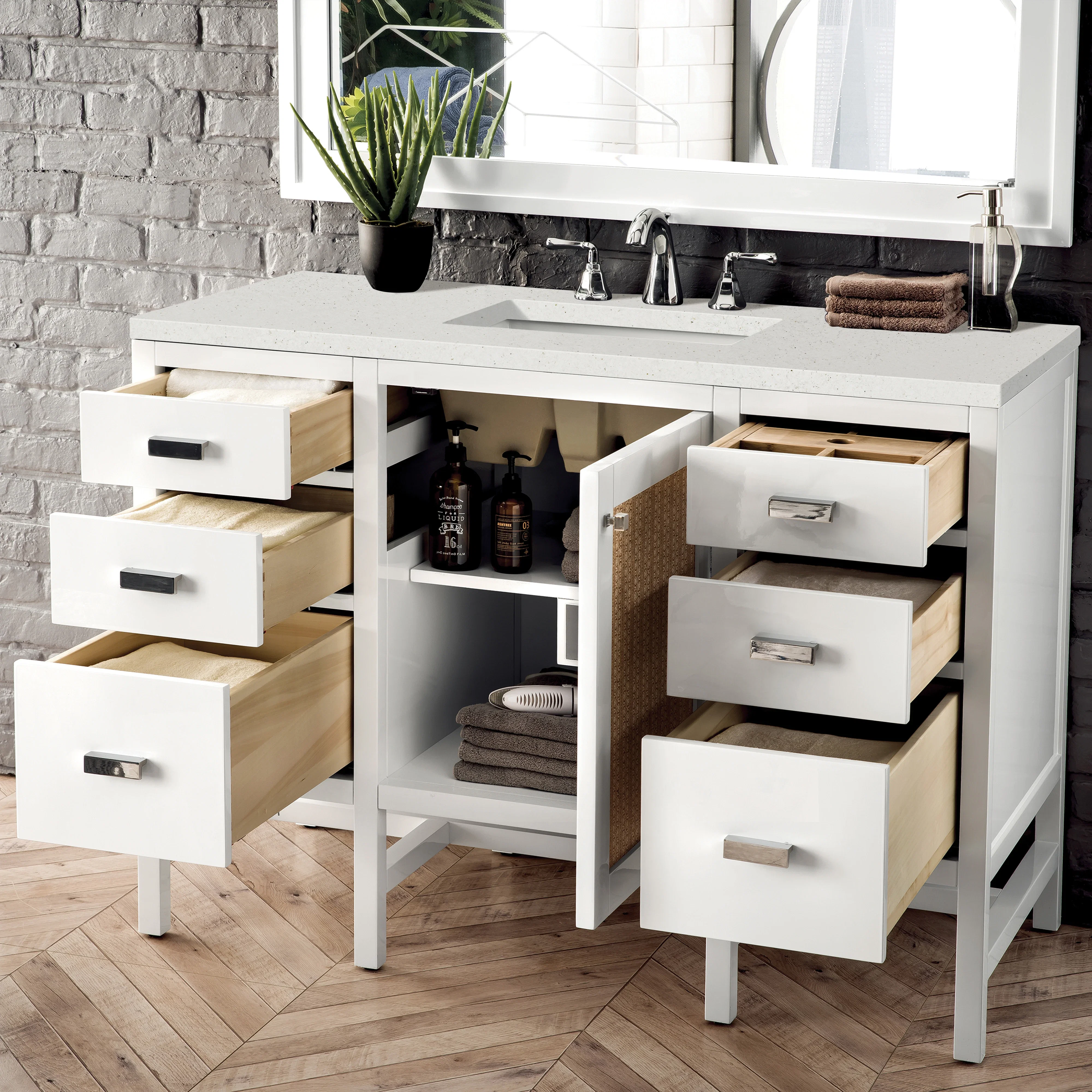 Addison 48" Single Vanity, Glossy White w/ 3 CM Lime Delight Silestone Top