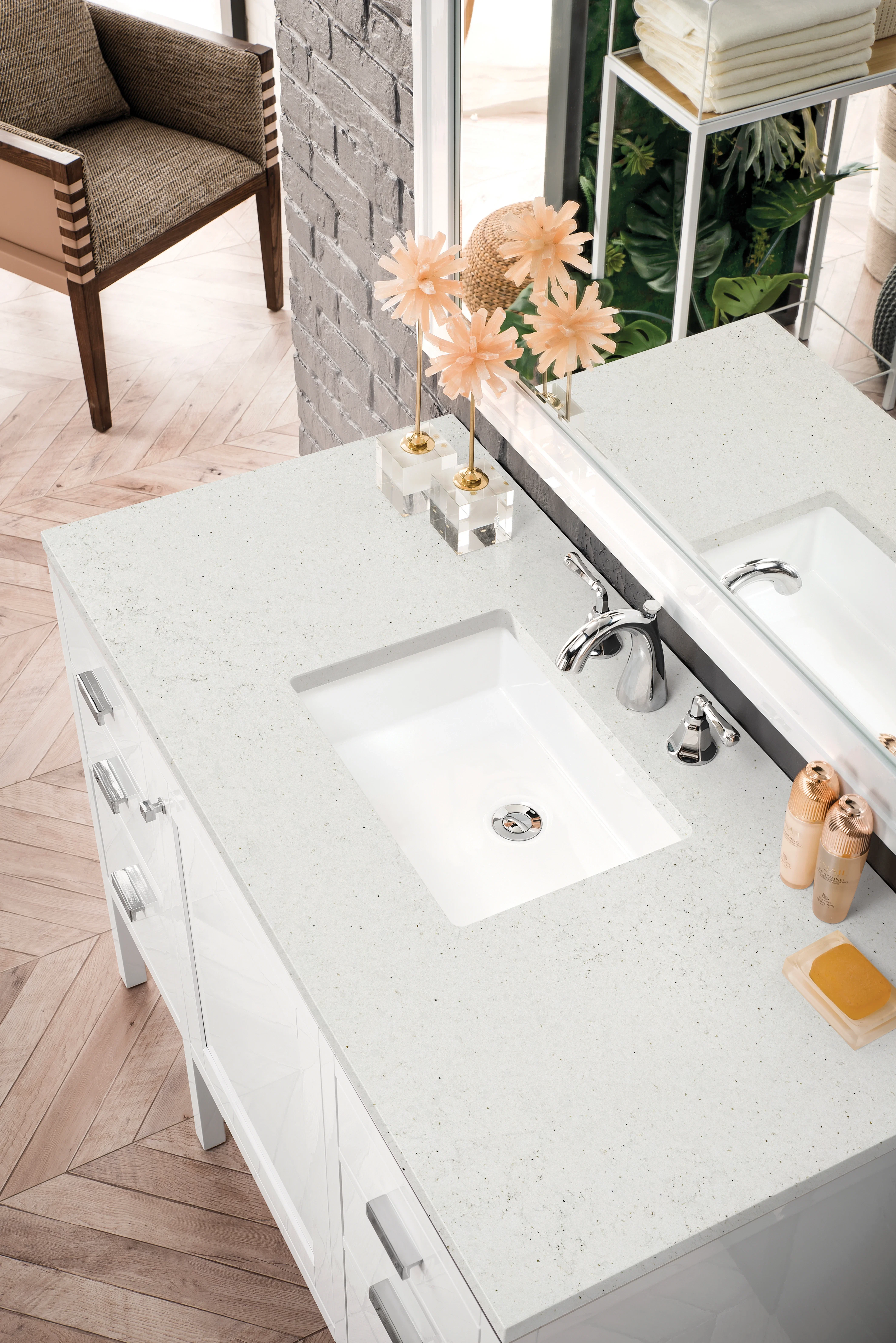 Addison 48" Single Vanity, Glossy White w/ 3 CM Lime Delight Silestone Top