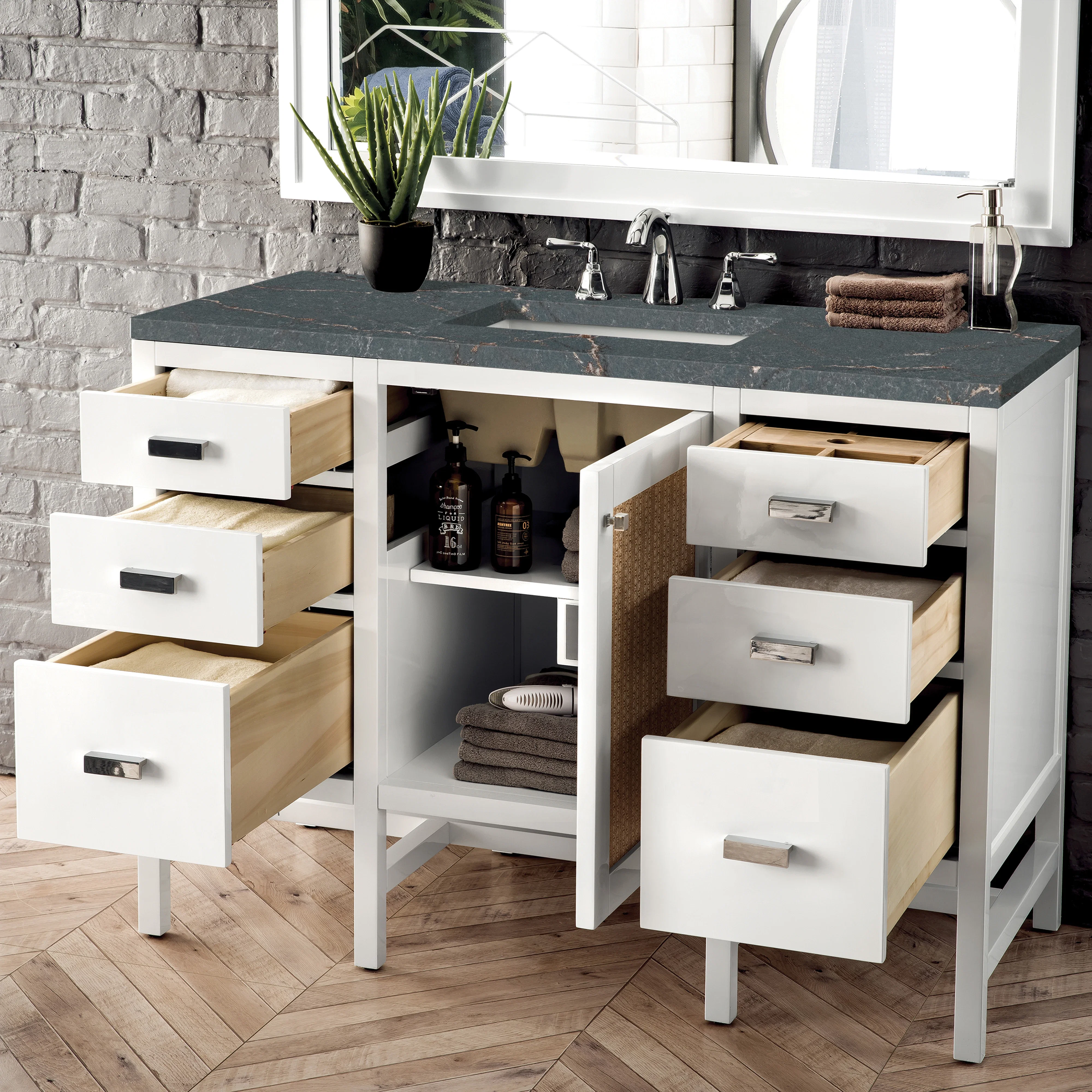 Addison 48" Single Vanity, Glossy White w/ 3 CM Parisien Bleu Silestone Top